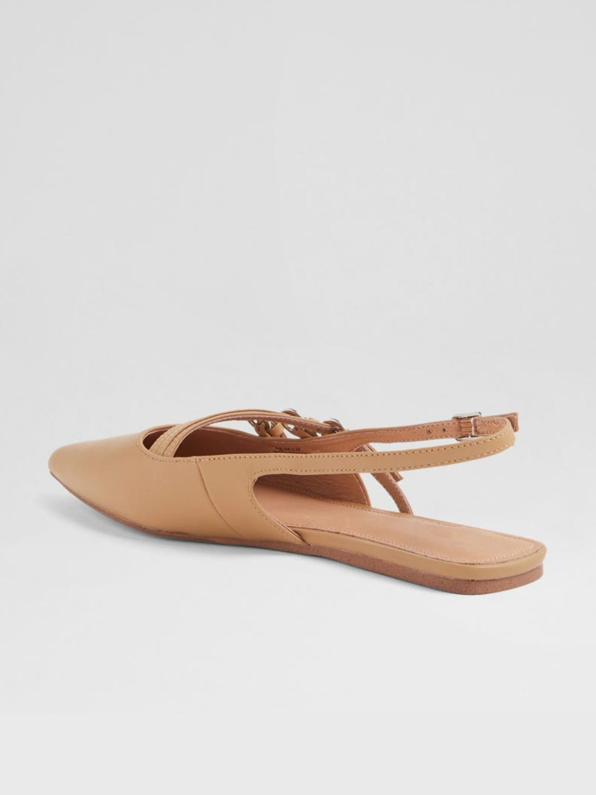 Camel Pointed-Toe Flats With Buckled Slingback