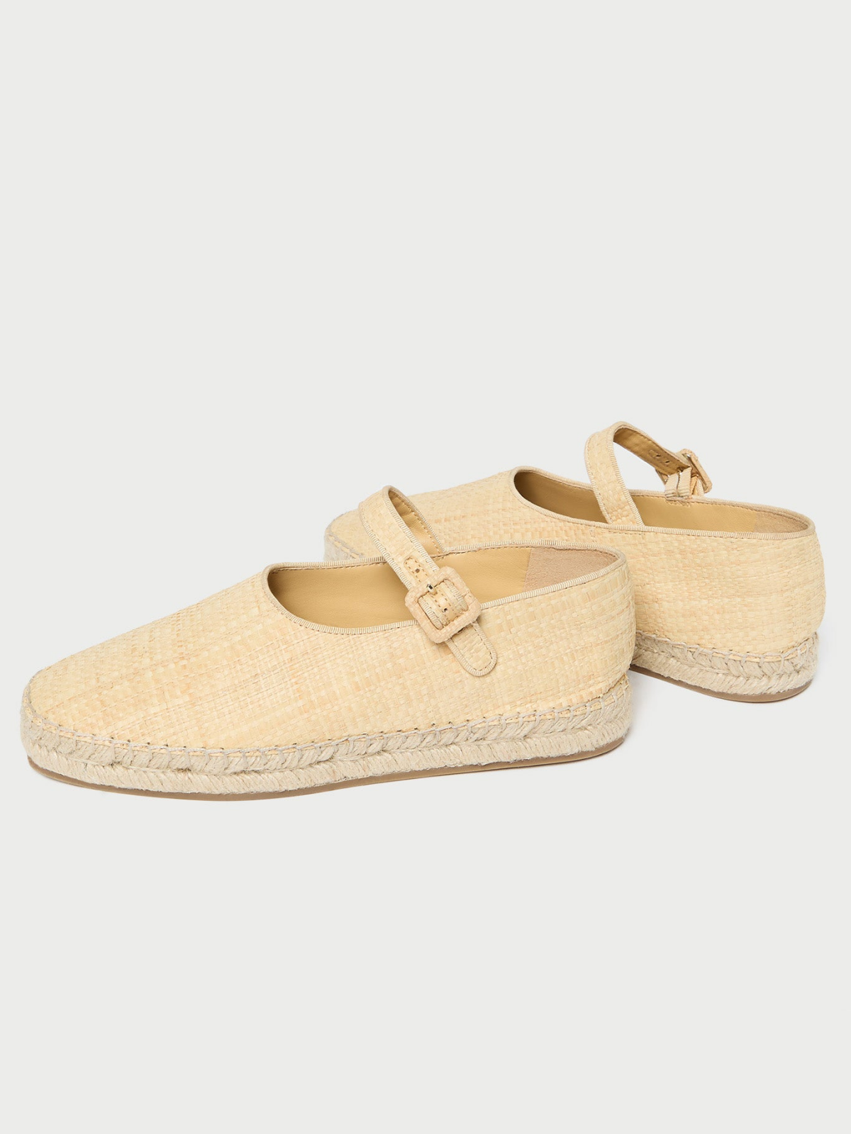 Beige Almond-Toe Adjustable Bridge Strap Espadrille Mary Janes Flats