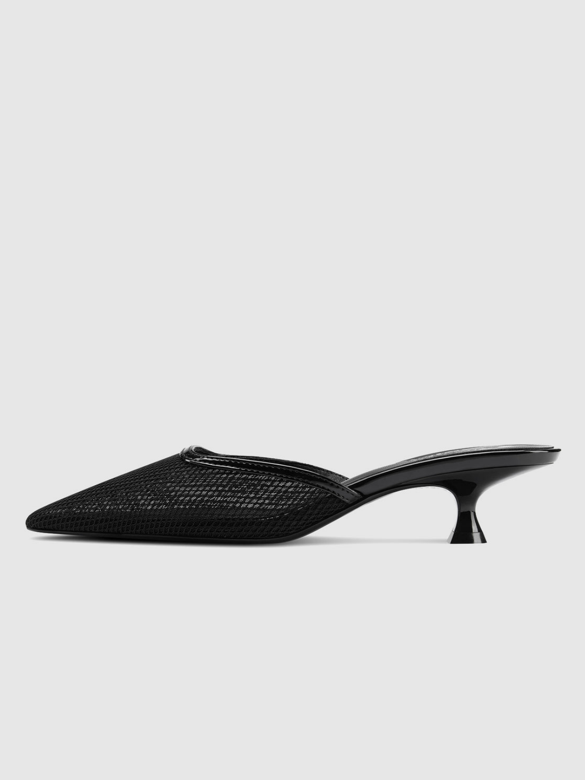 Patent Black Slip-On Mesh Pointed-Toe Kitten Heels