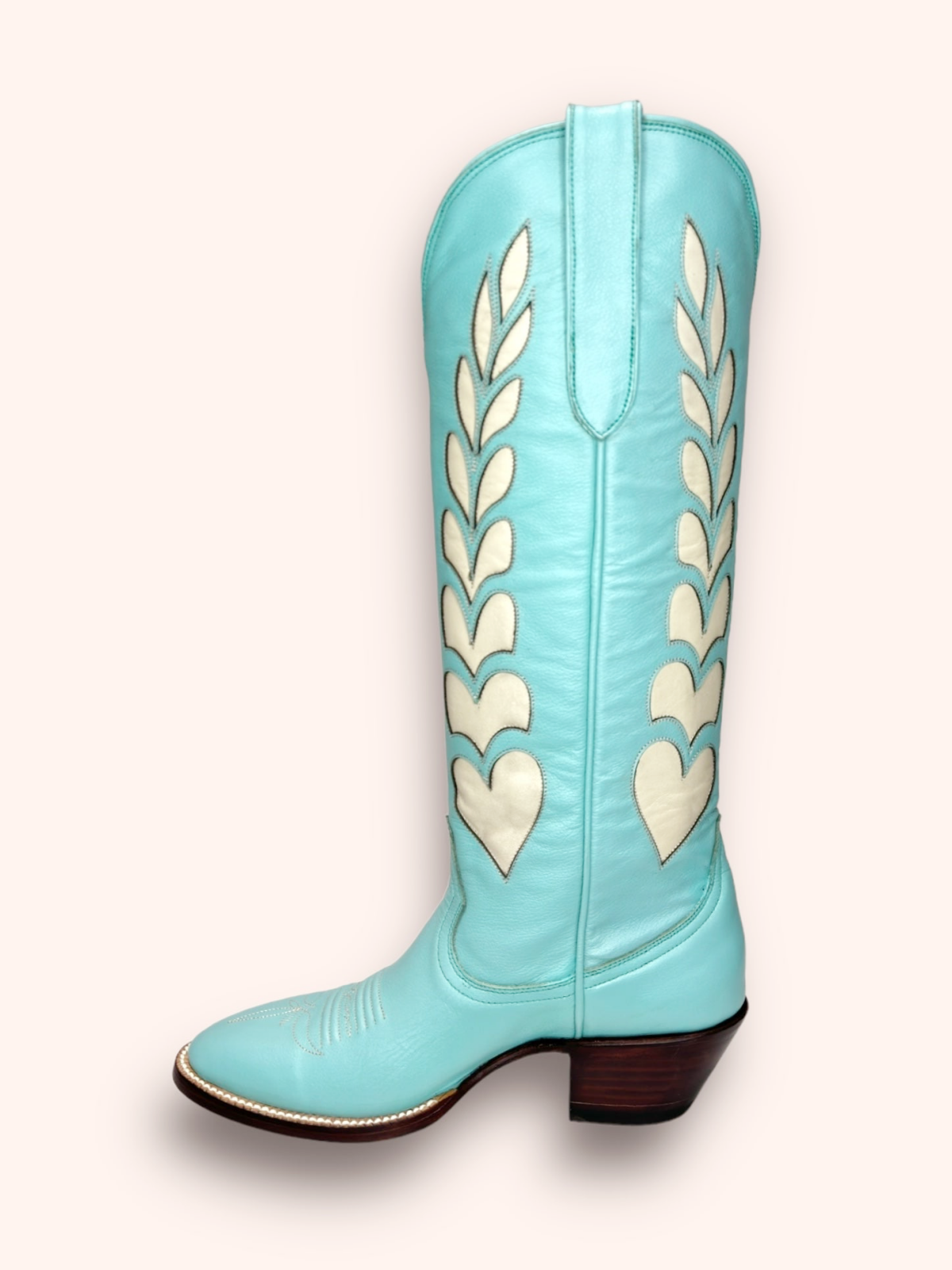 Heart Inaly Almond-Toe Wide Mid Calf Tall Cowgirl Boots - Light Blue