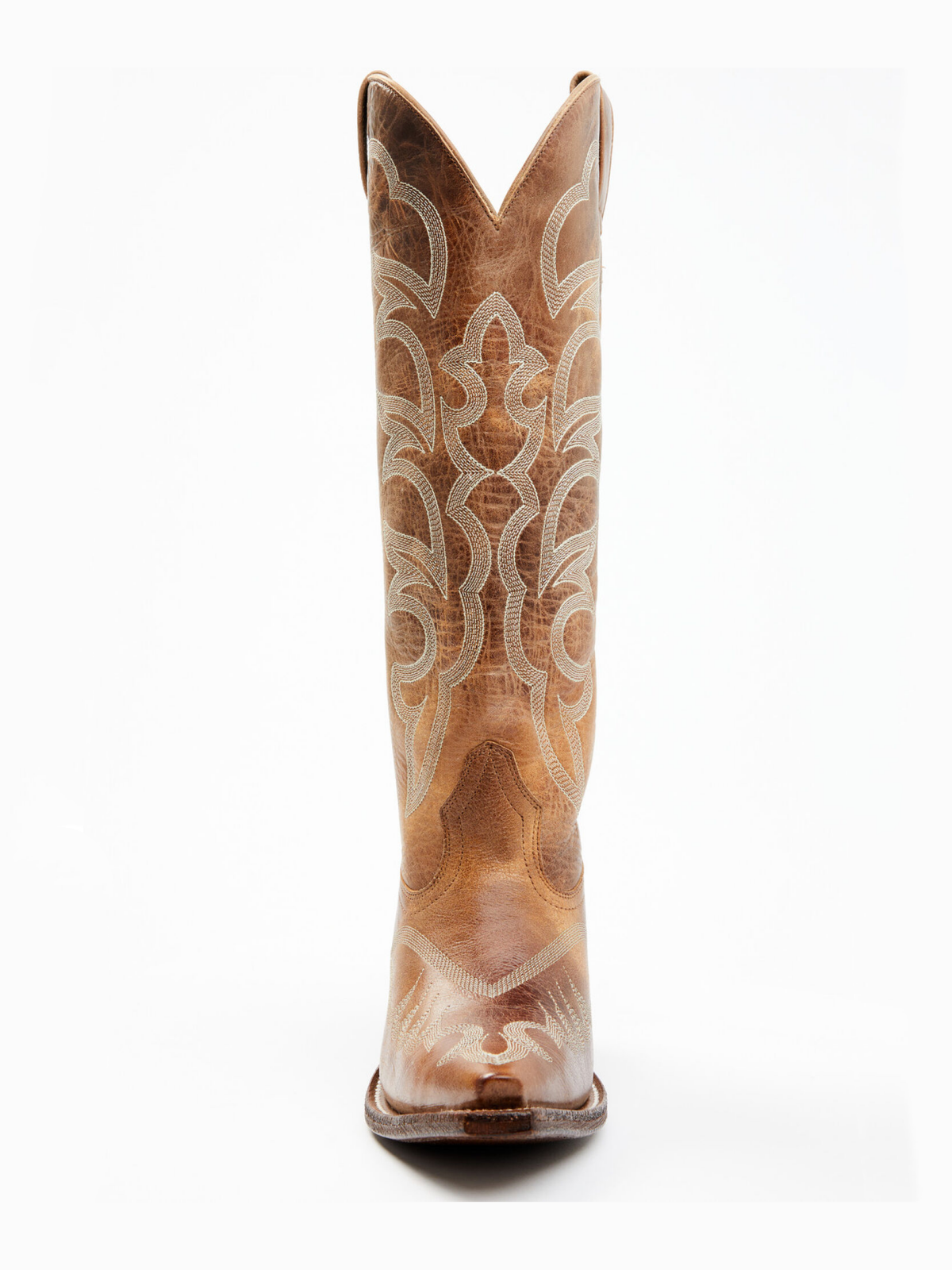 Tan Embroidery Snip-Toe Tall Wide Mid Calf Cowboy Boots For Women