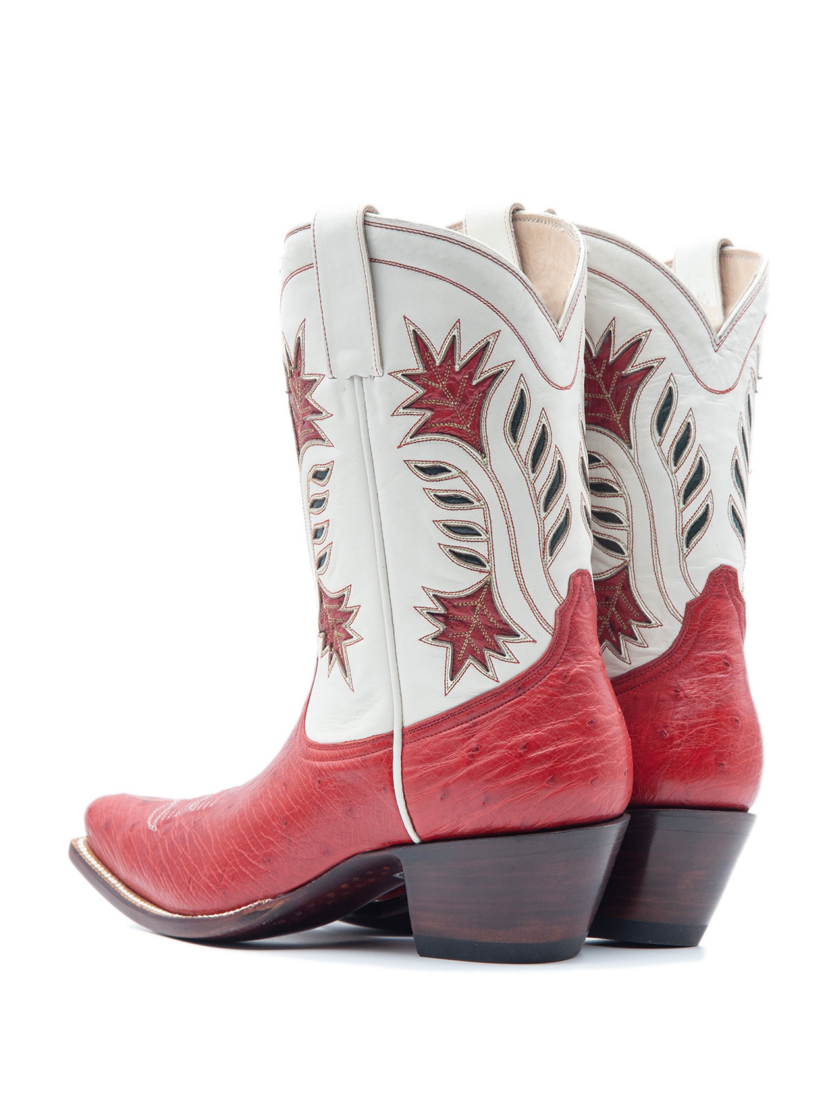 Contrast Crinkle Red And Cream Snip-Toe Inlay Wide Mid Calf Cowgirl Boots