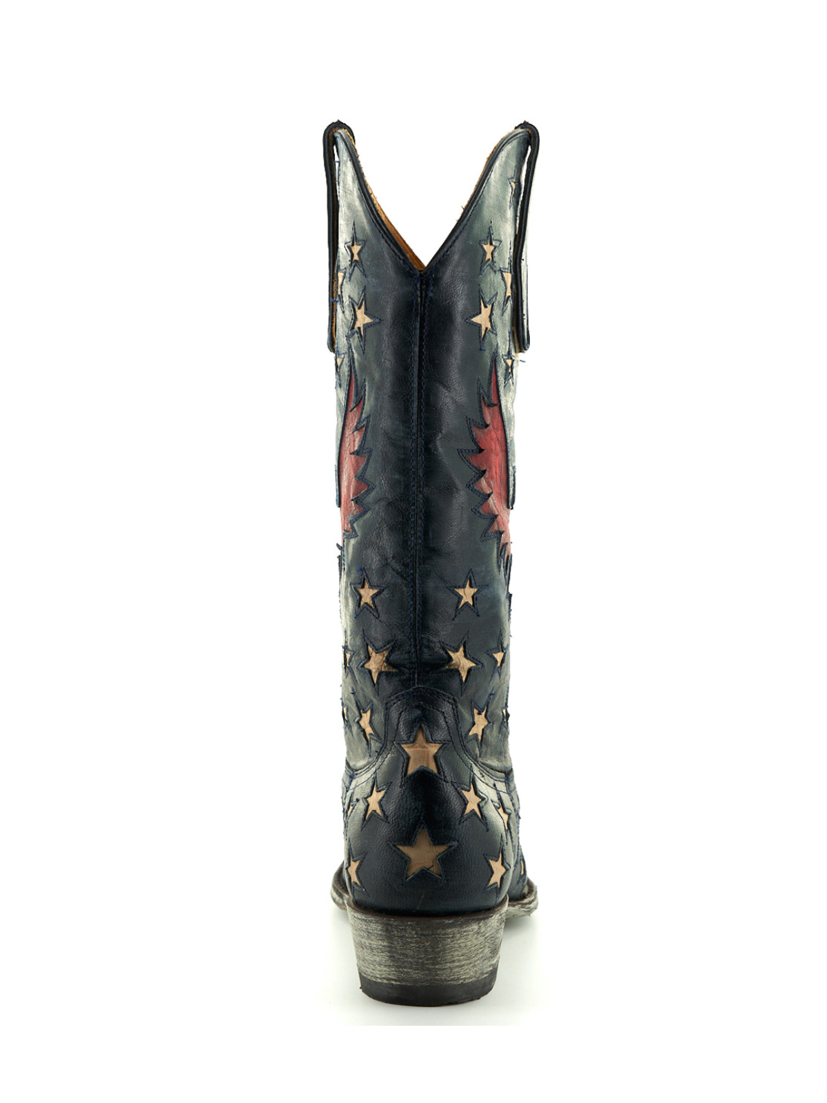 Navy Blue Snip-Toe Star And Eagle Inlay Wide Mid Calf Cowgirl Boots