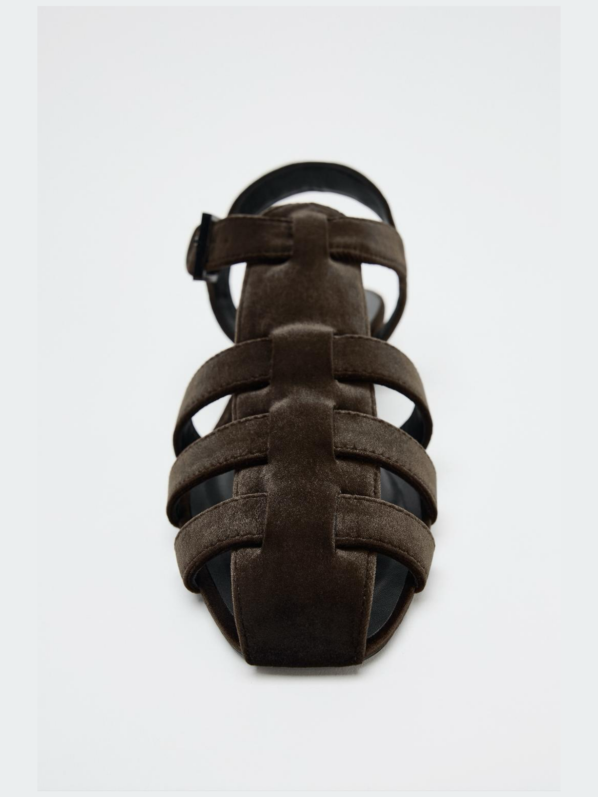 Brown Velvet Square-Toe Front And Ankle Straps Fisherman Sandals