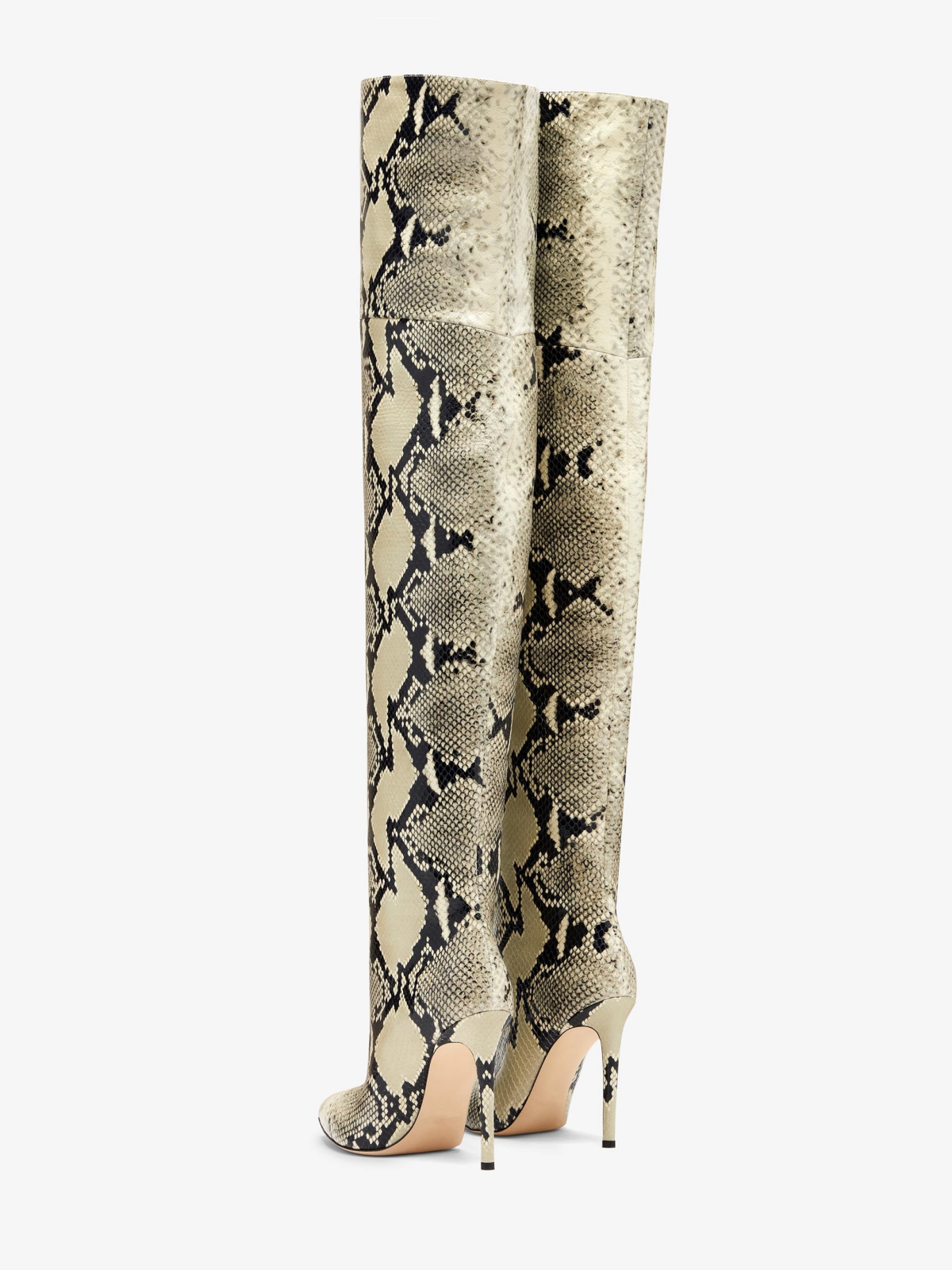 Snakeskin Pointed-Toe Wide Calf Over-The-Knee Tall Stiletto Boots