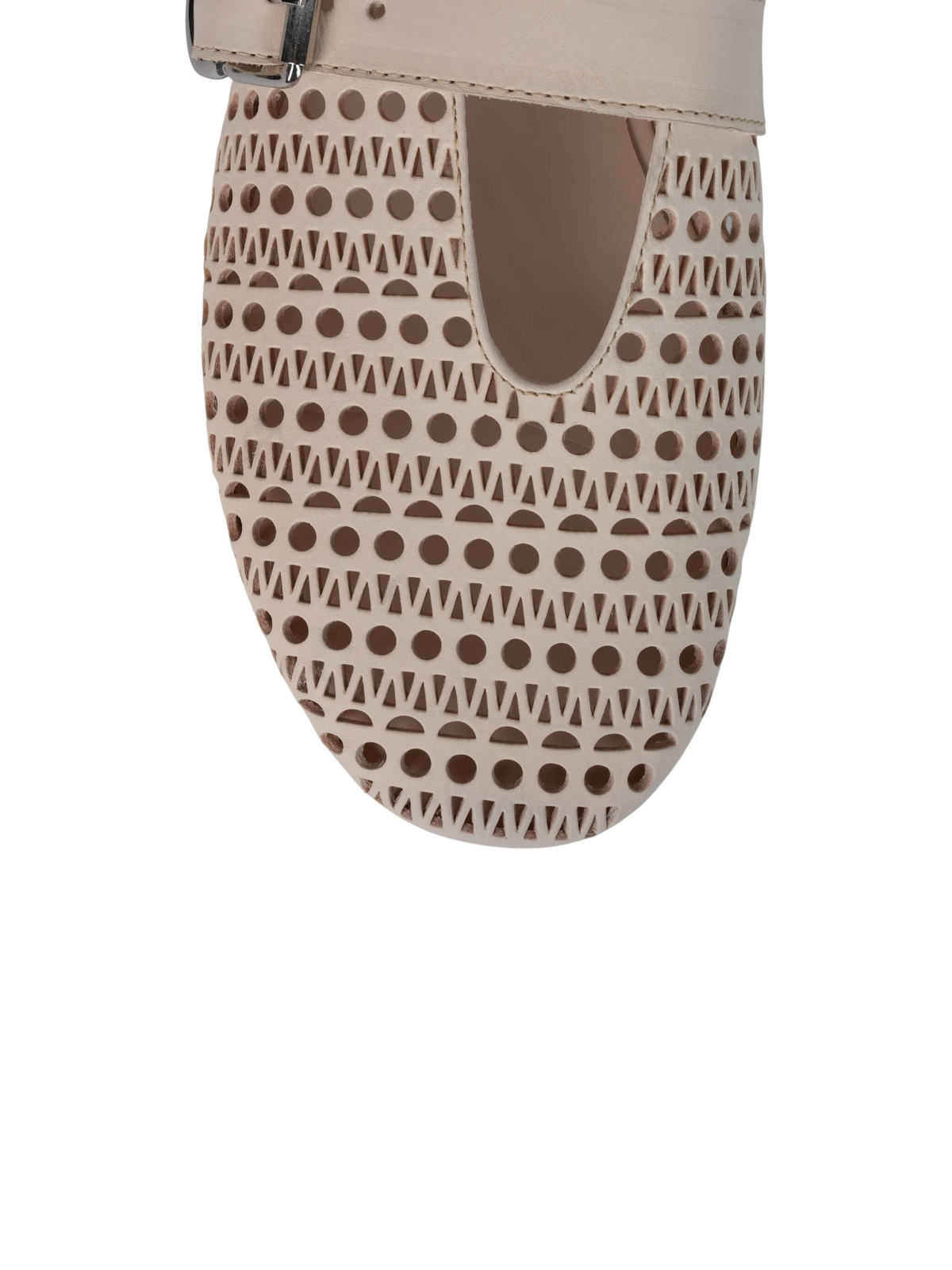 Dusty Beige Perforated Flats Cutout Mary Janes With Buckled Strap