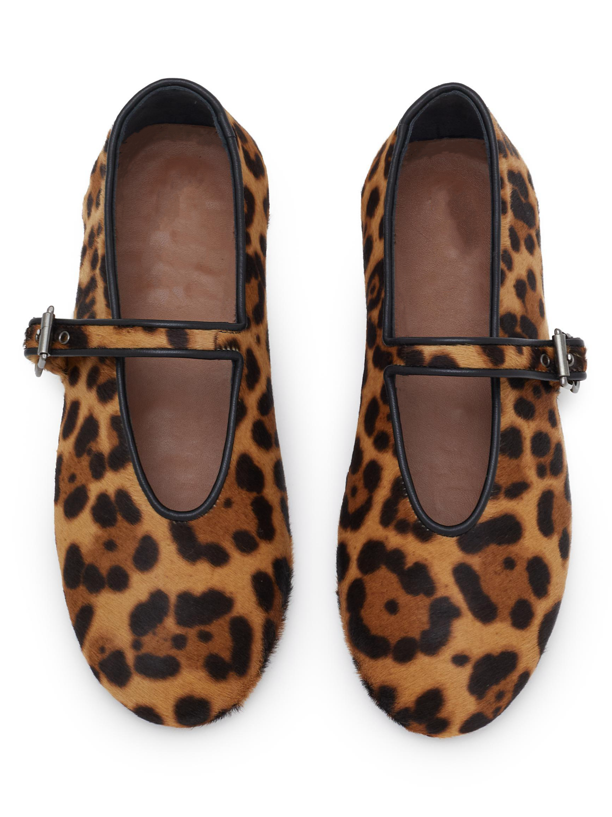 Leopard Faux Suede Round-Toe Bridge Strap Ballet Mary Janes Flats