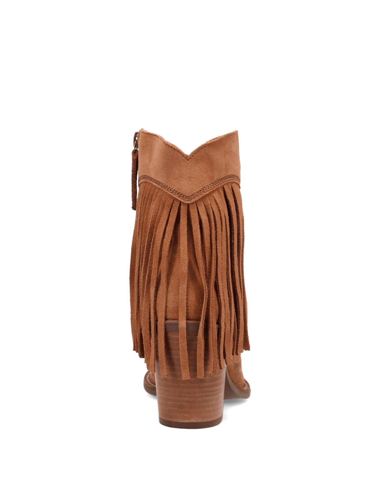 Brown Faux Suede Snip-Toe Back Fringe Full-Zip Ankle Cowgirl Boots
