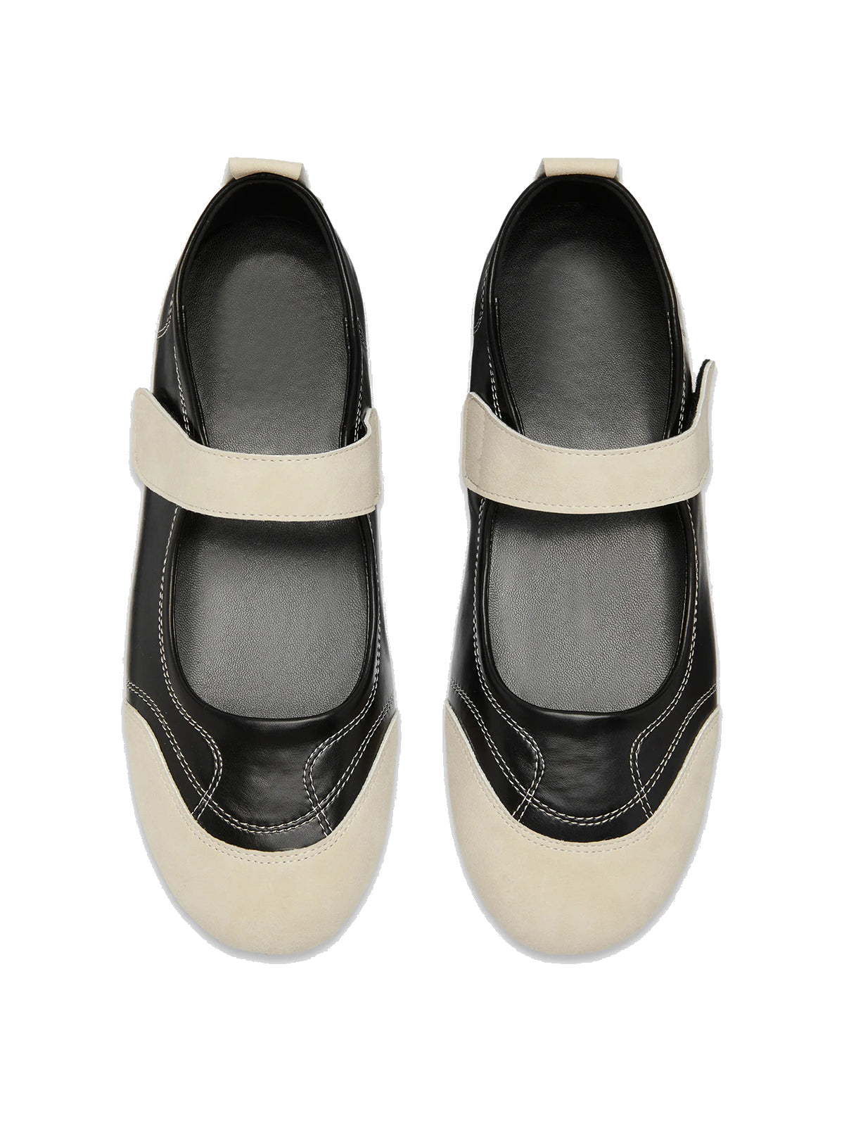 Beige And Black Round-Toe Chic Mary Jane Classic Flats