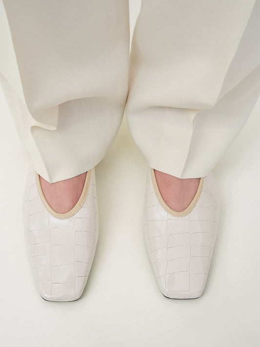 Ivory Stone Print Square-Toe Simple Slip-On Ballet Flats