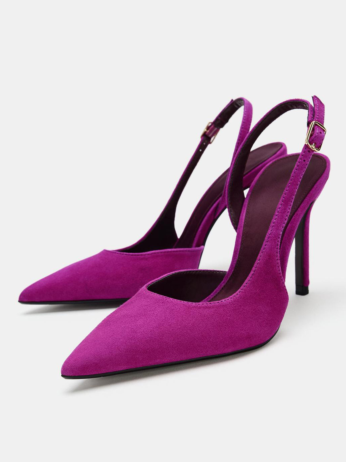 Fuchsia Faux Suede Pointed-Toe Buckle Back Strap High Stiletto Heels