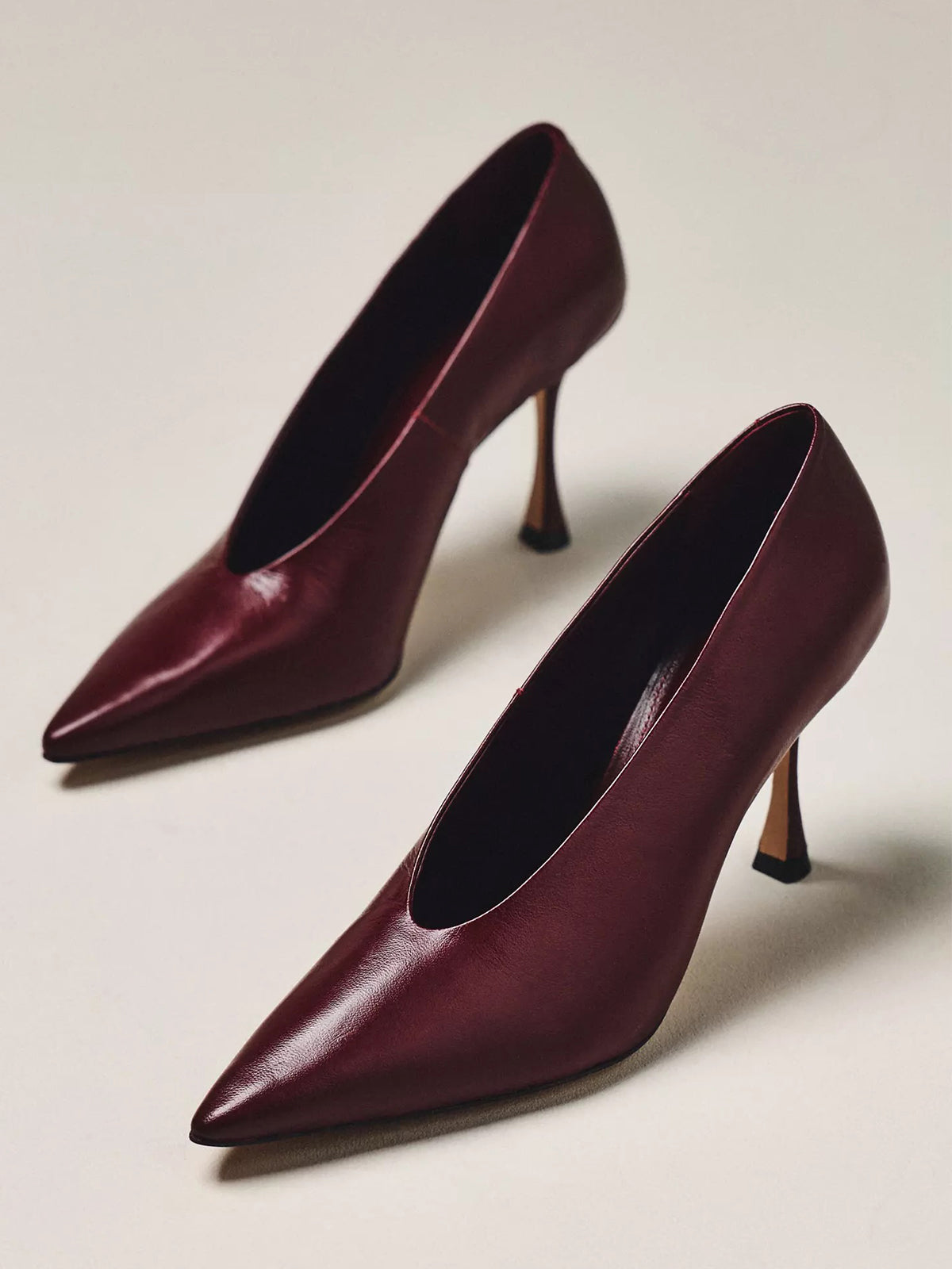 Wine Red Pointed-Toe Classic Pumps Slip-On High Heels