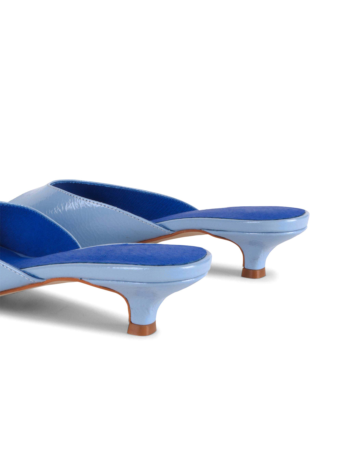 Patent Blue Peep Square-Toe Backless Kitten Heels