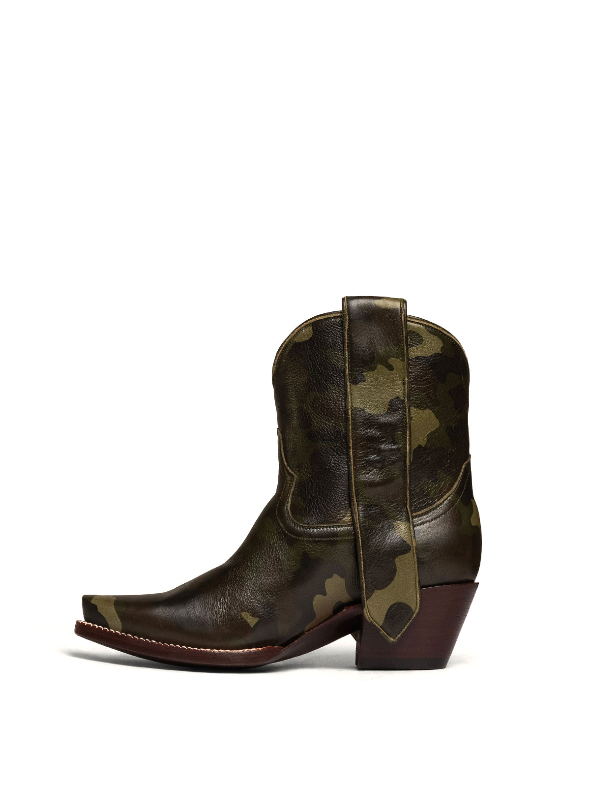 Camouflage Vegan Leather Snip-Toe Ankle Cowgirl Boots