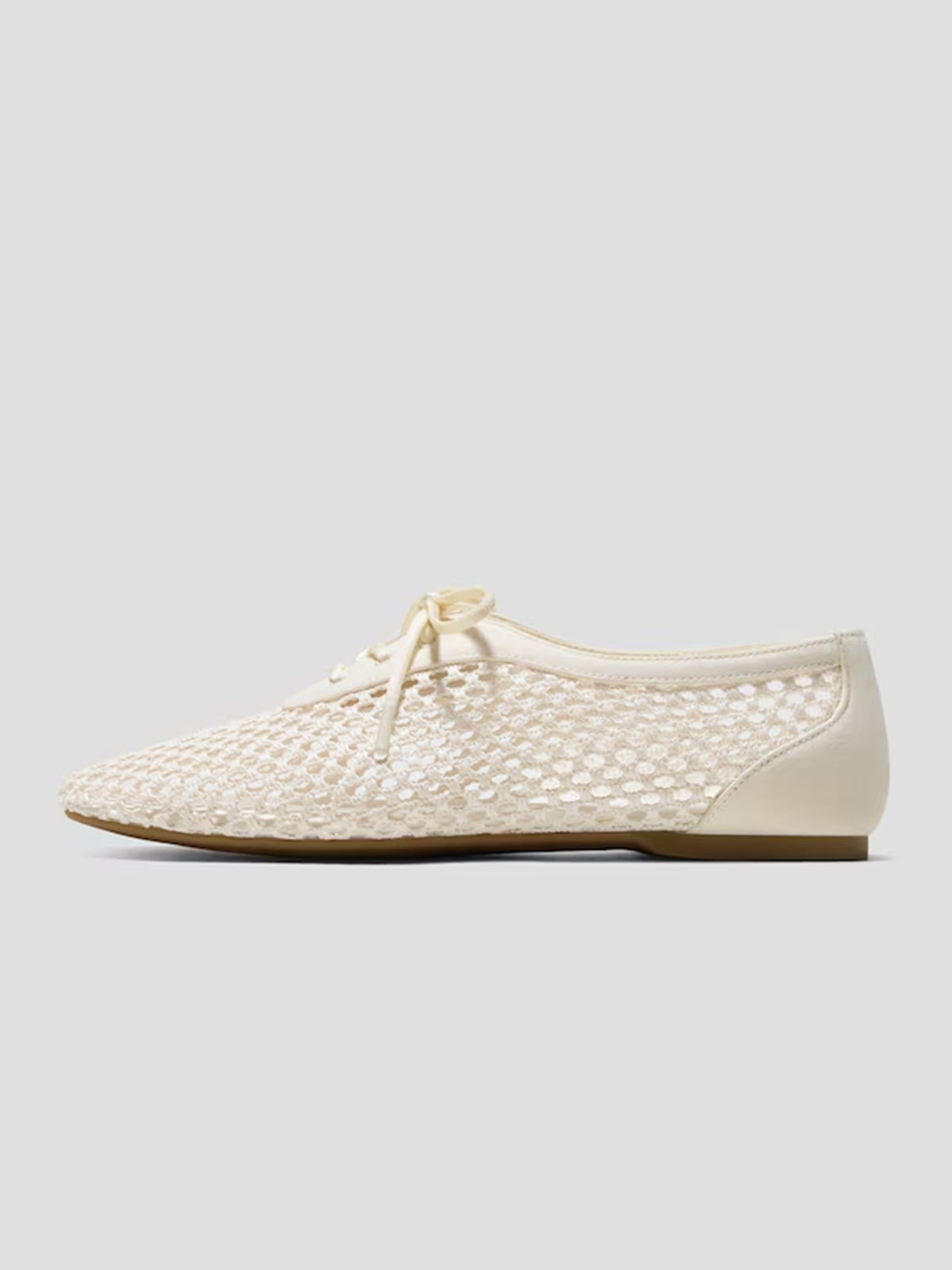 Cream Grass Woven And Faux Suede Square-Toe Lace-Up Chic Flats