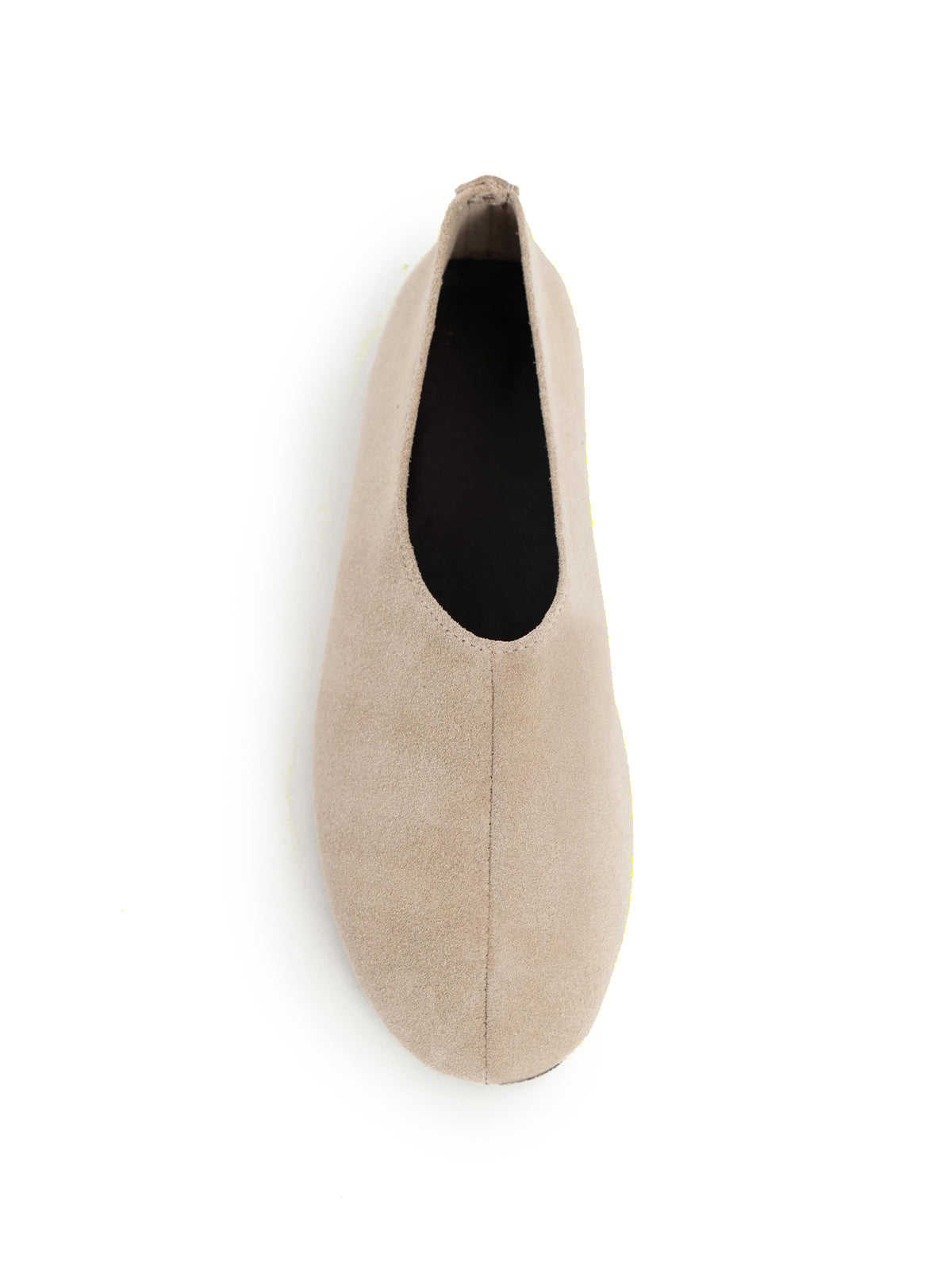 Beige Cow Suede Round-Toe Slip-On Simple Flats