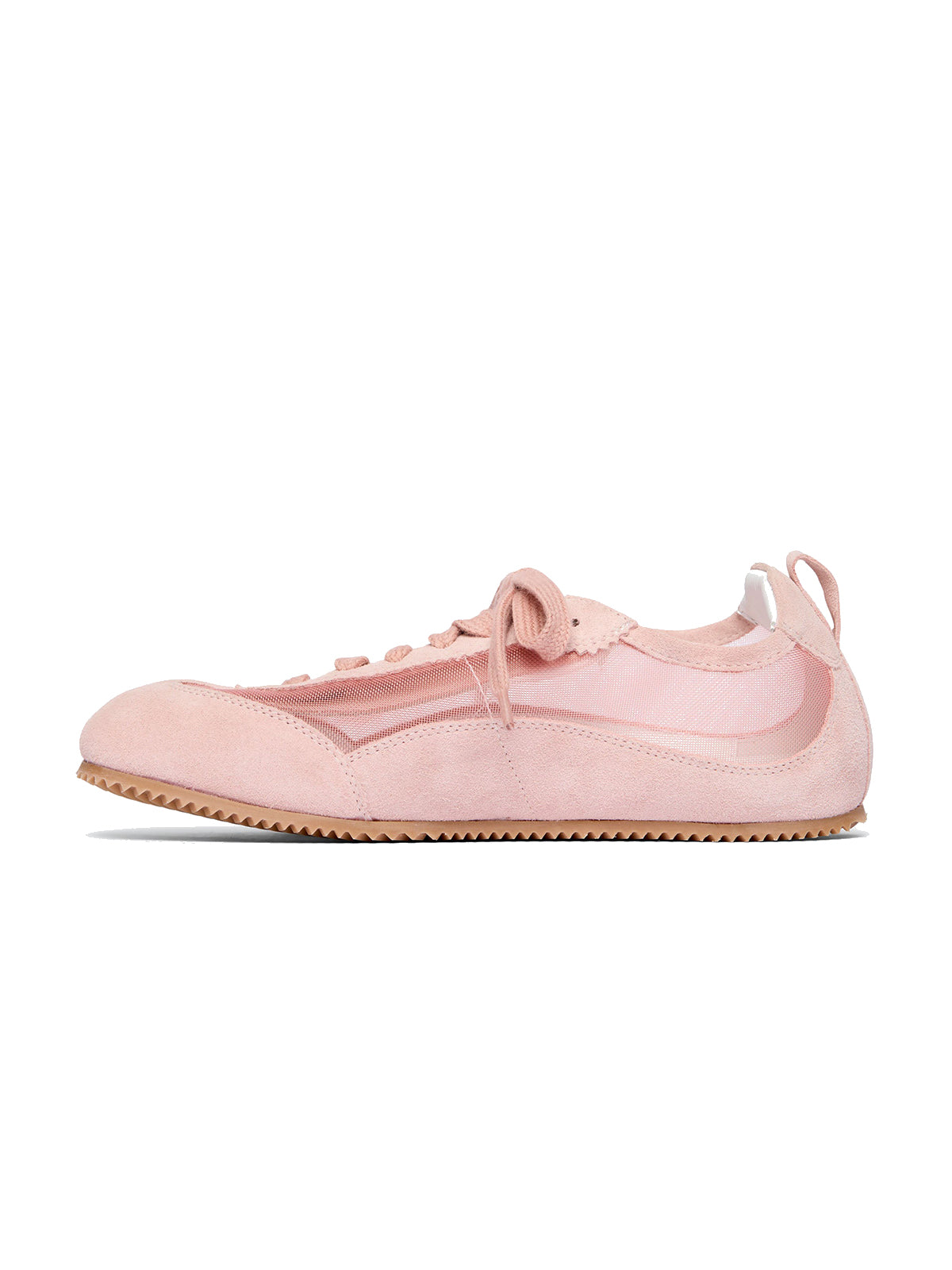 Pink Cow Suede And Mesh Square-Toe Stylish Lace-Up Sneakers