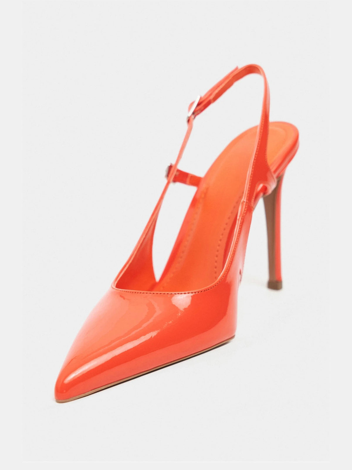Patent Leather Pointed-Toe Buckle Back Strap Chic High Heels - Orange