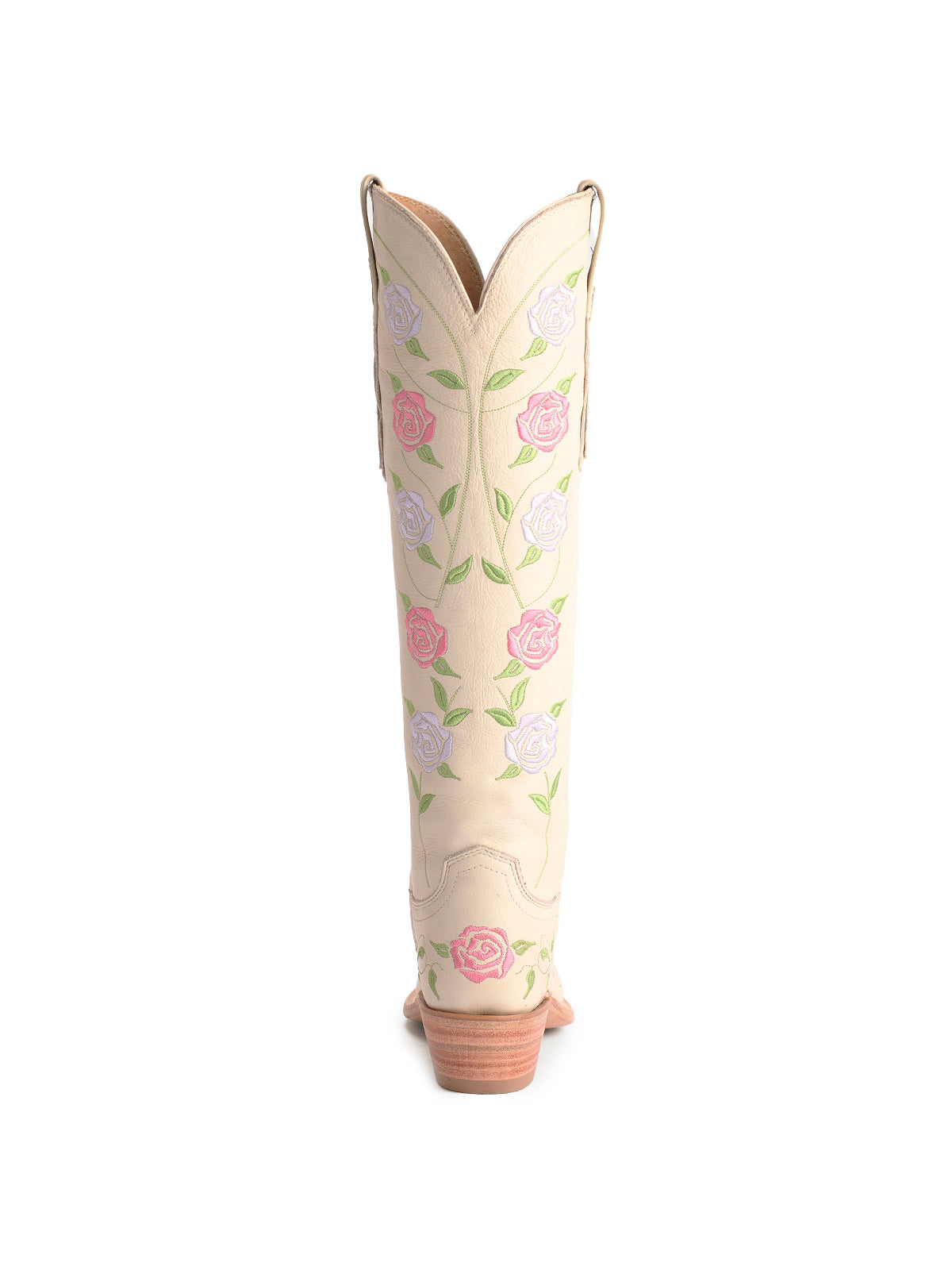 Cream Snip-Toe Rose Embroidery Wide Calf Knee High Cowgirl Boots