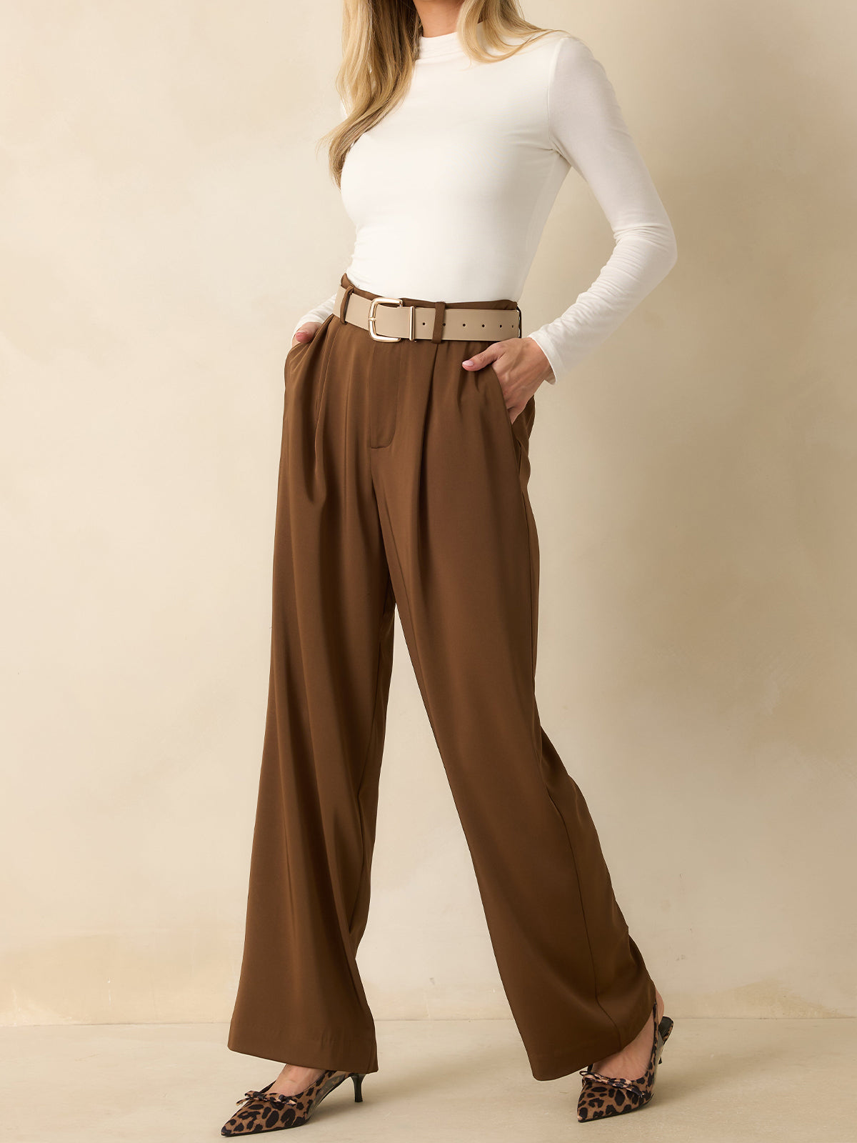 Leopard Satin Pointed-Toe Front Bow Slingback Kitten Heels With Transparent Film TPU