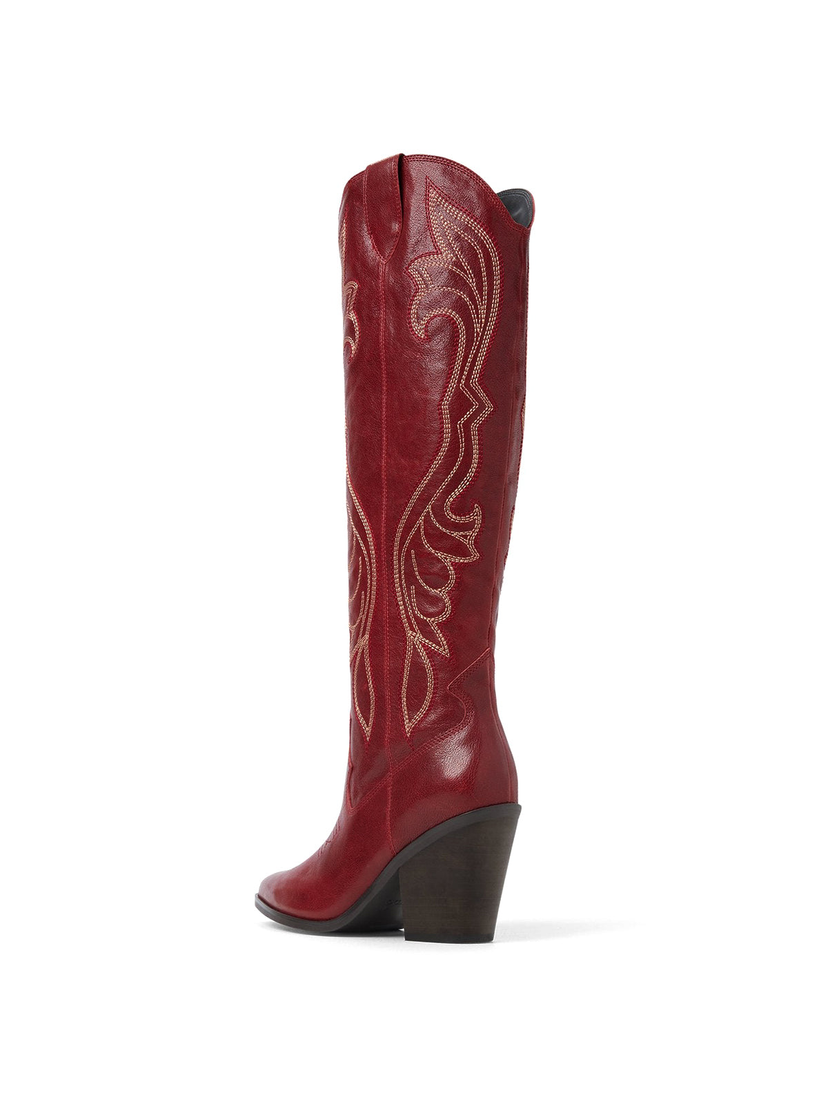 Red Pointed-Toe Embroidery Classic Half-Zip Knee High Cowgirl Boots
