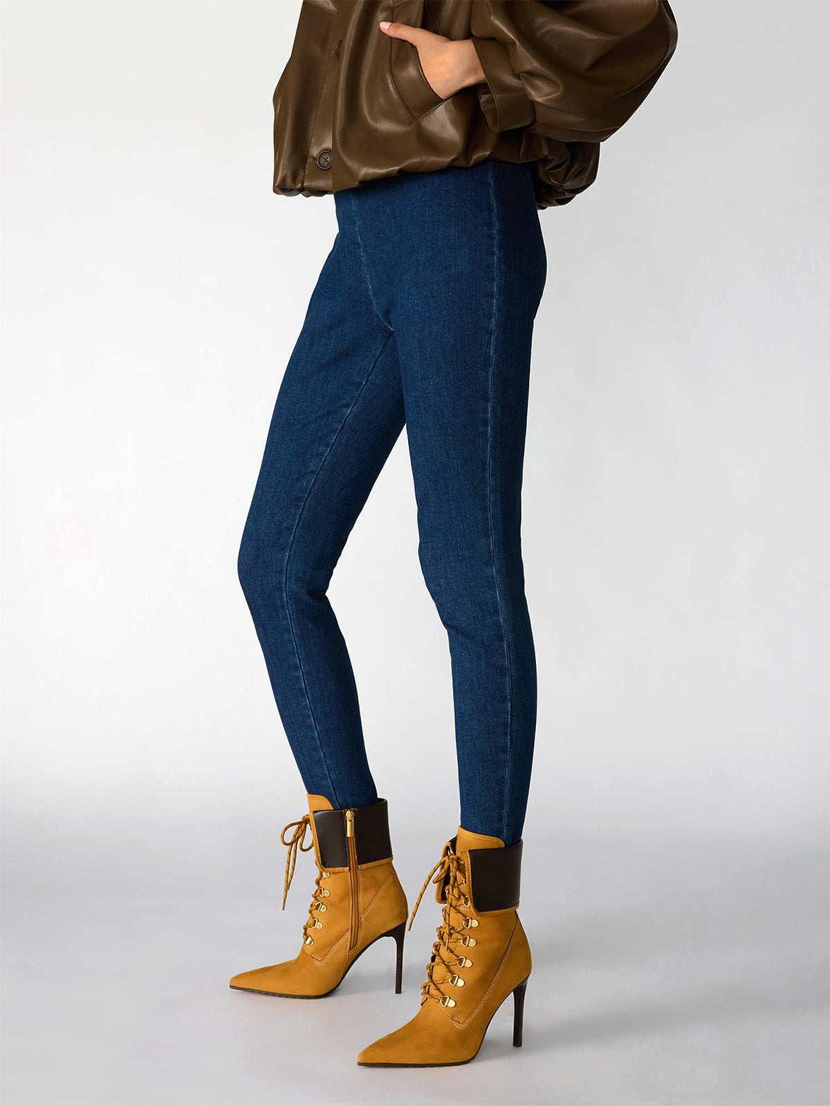 Tan Pointed-Toe Lace-Up Chic Ankle Stiletto Boots