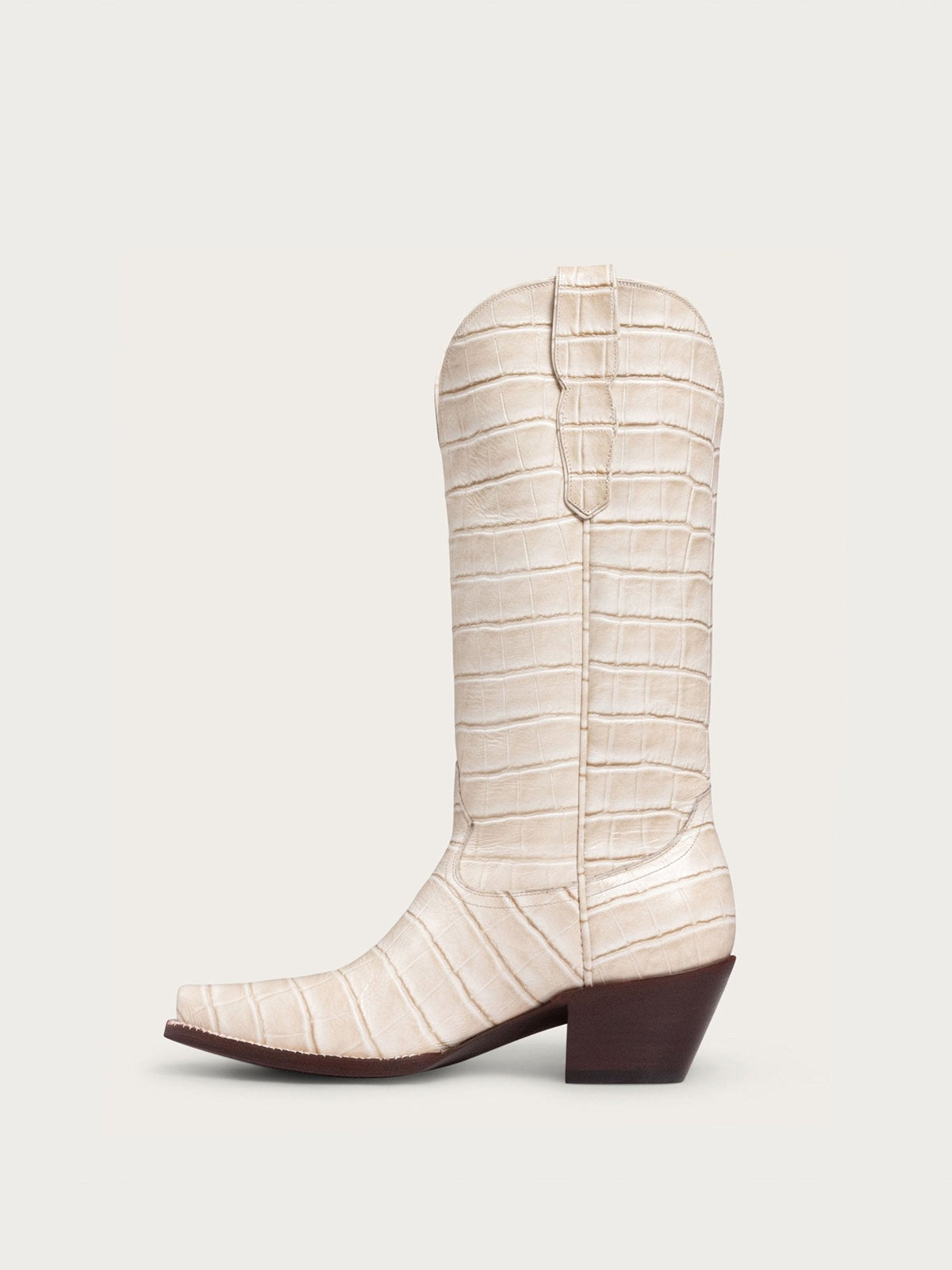 Bone Crocodile Pattern Snip-Toe Chic Mid Calf Simple Cowgirl Boots