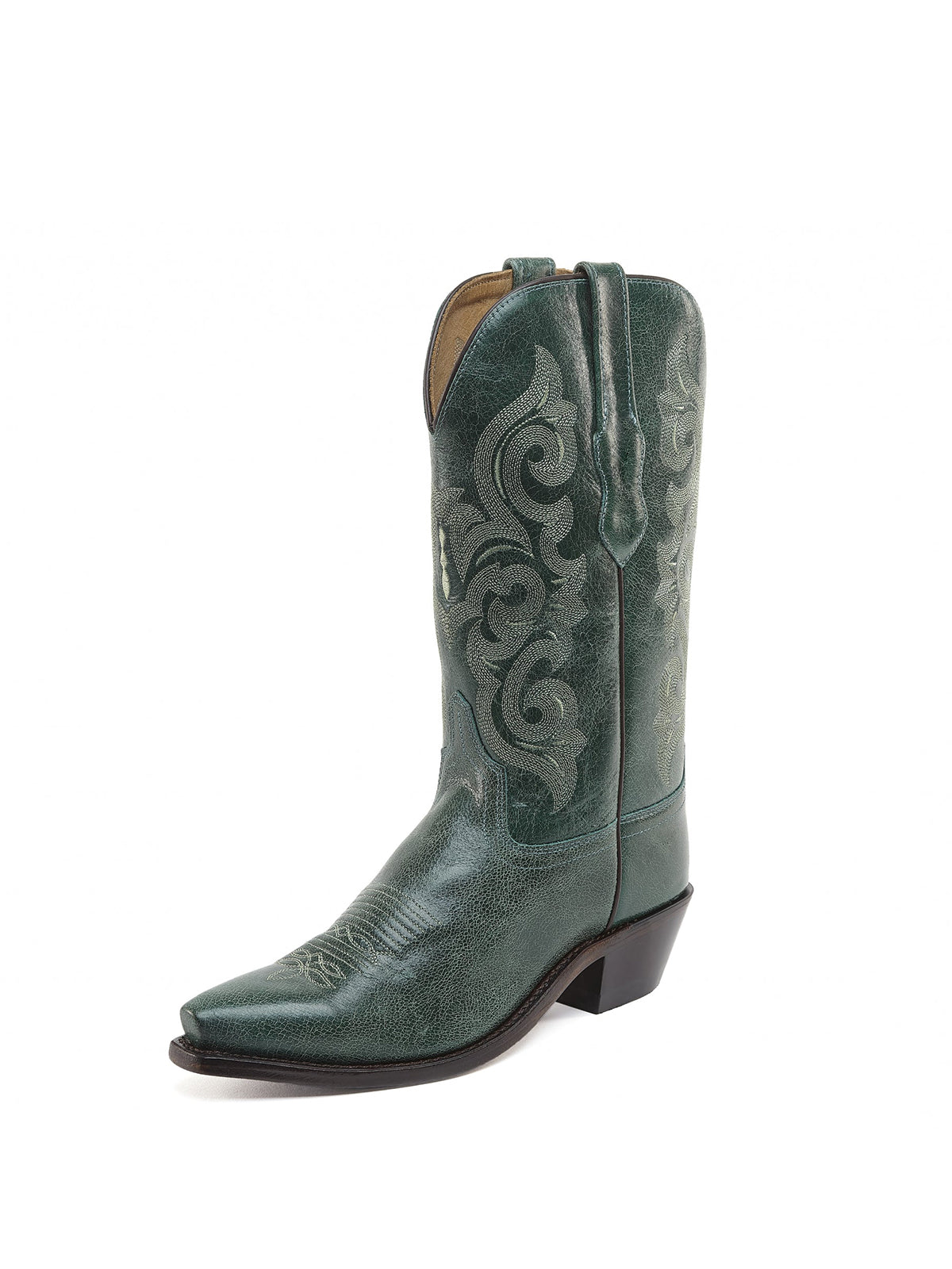 Green Snip-Toe Exquisite Embroidery Cowgirl Mid Calf Western Boots