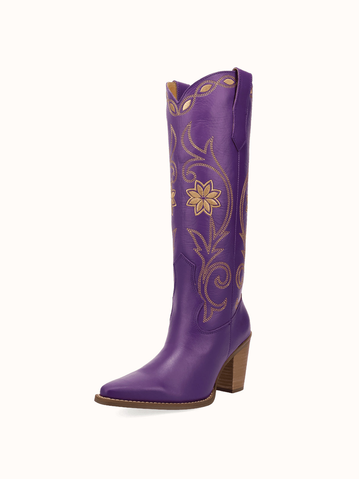 Snip-Toe Flowers And Chic Embroidery Wide Calf Knee High Cowgirl Boots - Purple