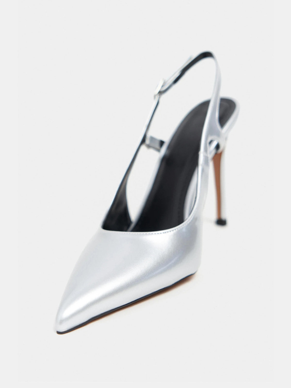 Pointed-Toe Buckle Back Strap Chic High Heels - Metallic Silver
