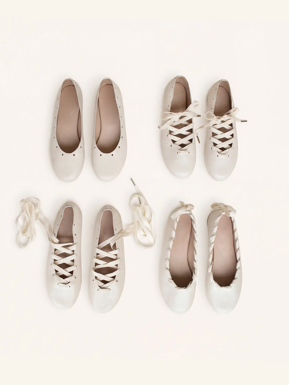 Ivory Round-Toe Lace-Up Stylish Ballet Flats
