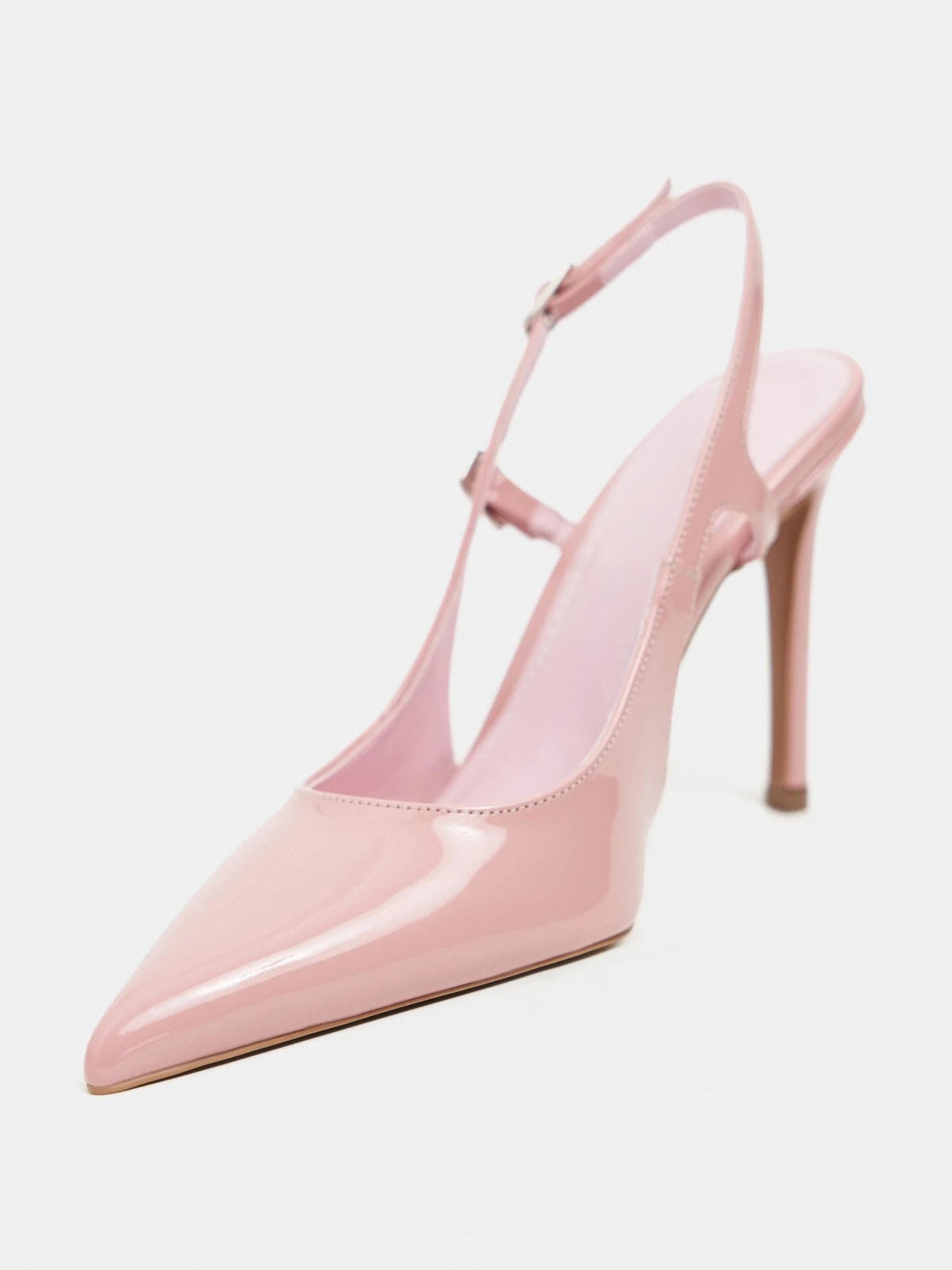 Patent Leather Pointed-Toe Buckle Back Strap Chic High Heels - Rose Pink