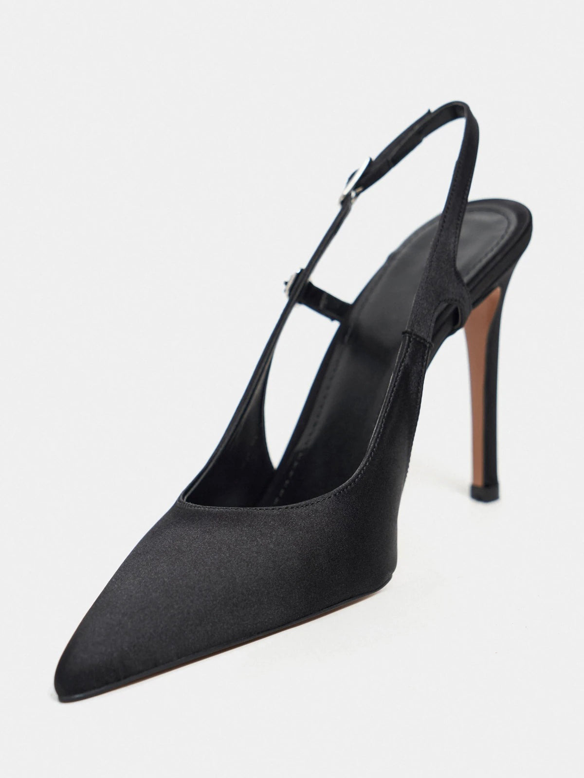 Satin Pointed-Toe Buckle Back Strap Chic High Heels - Black