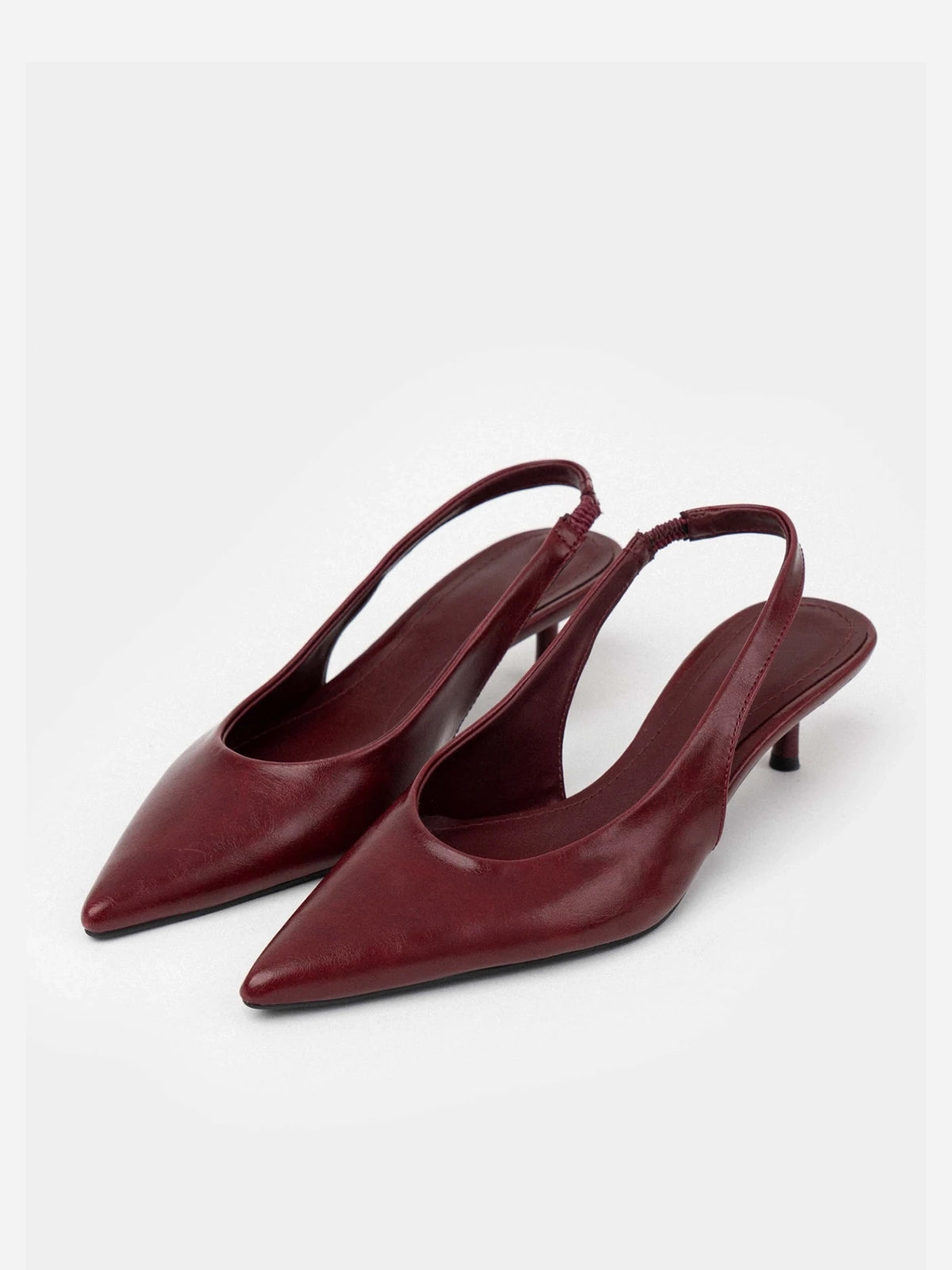 Slingback Pointed-Toe Kitten Heels - Burgundy