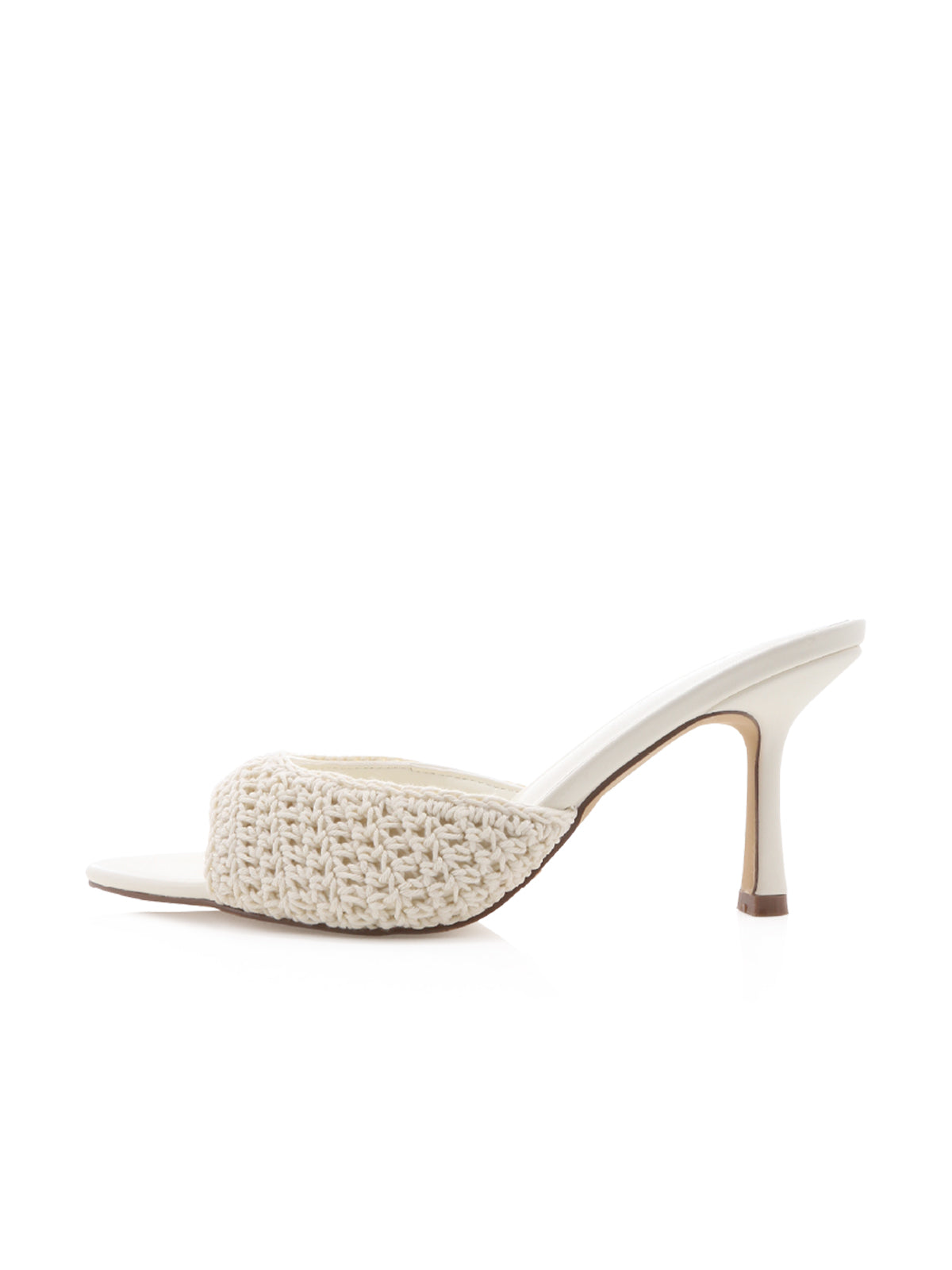 Ivory Wool Weaving Open Pointed-Toe Backless High Heels