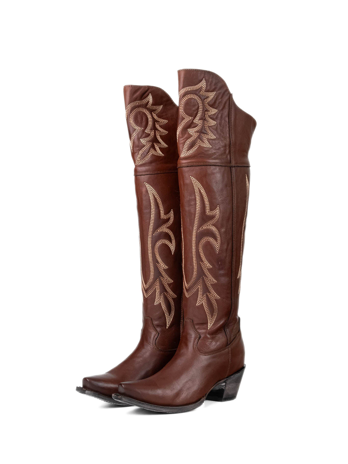 Brandy Snip-Toe Half-Zip Embroidery Tall Over-The-Knee Cowgirl Boots