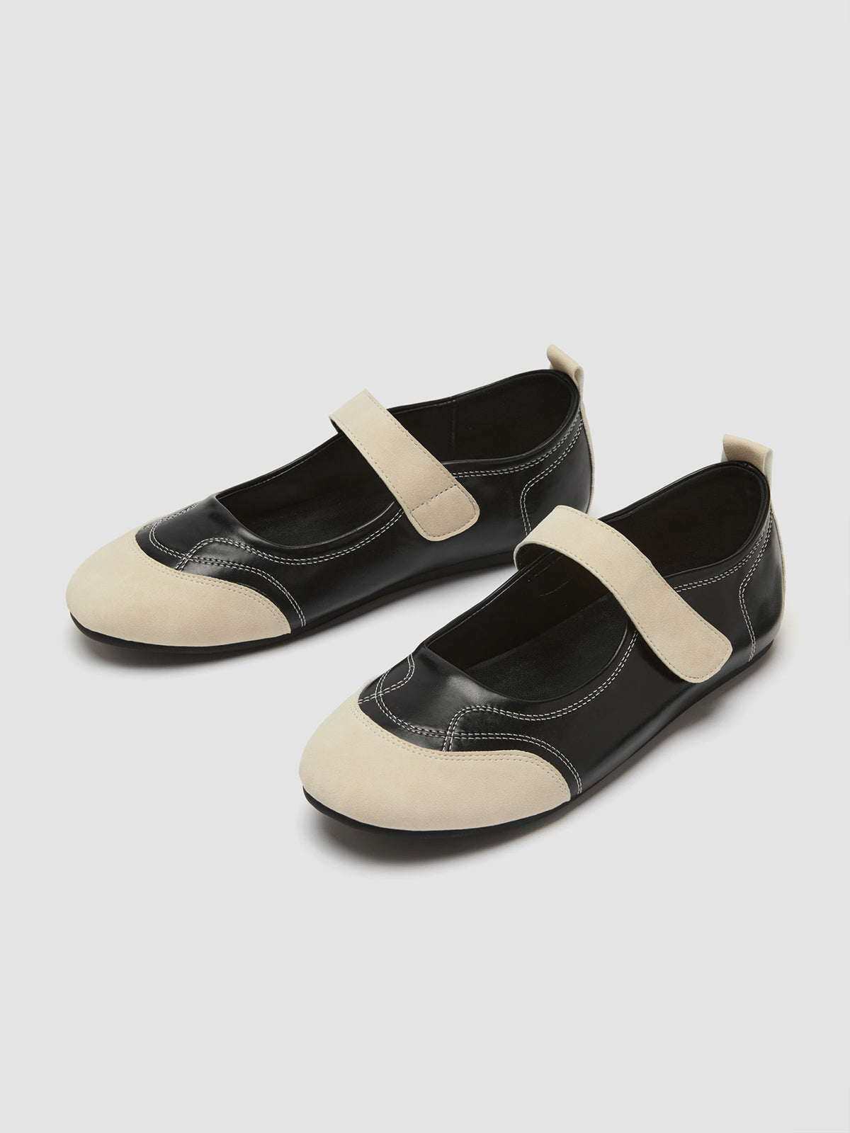 Contrast Beige And Black Round-Toe Chic Mary Jane Strap Flats