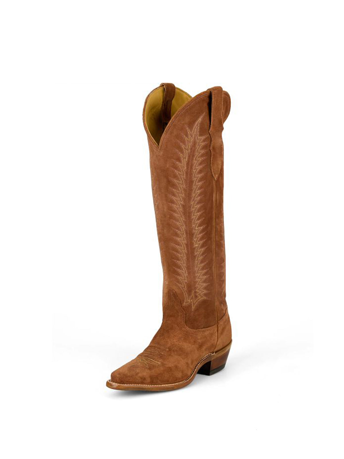 Brown Faux Suede Snip-Toe Wide Calf Embroidery Knee High Cowgirl Boots