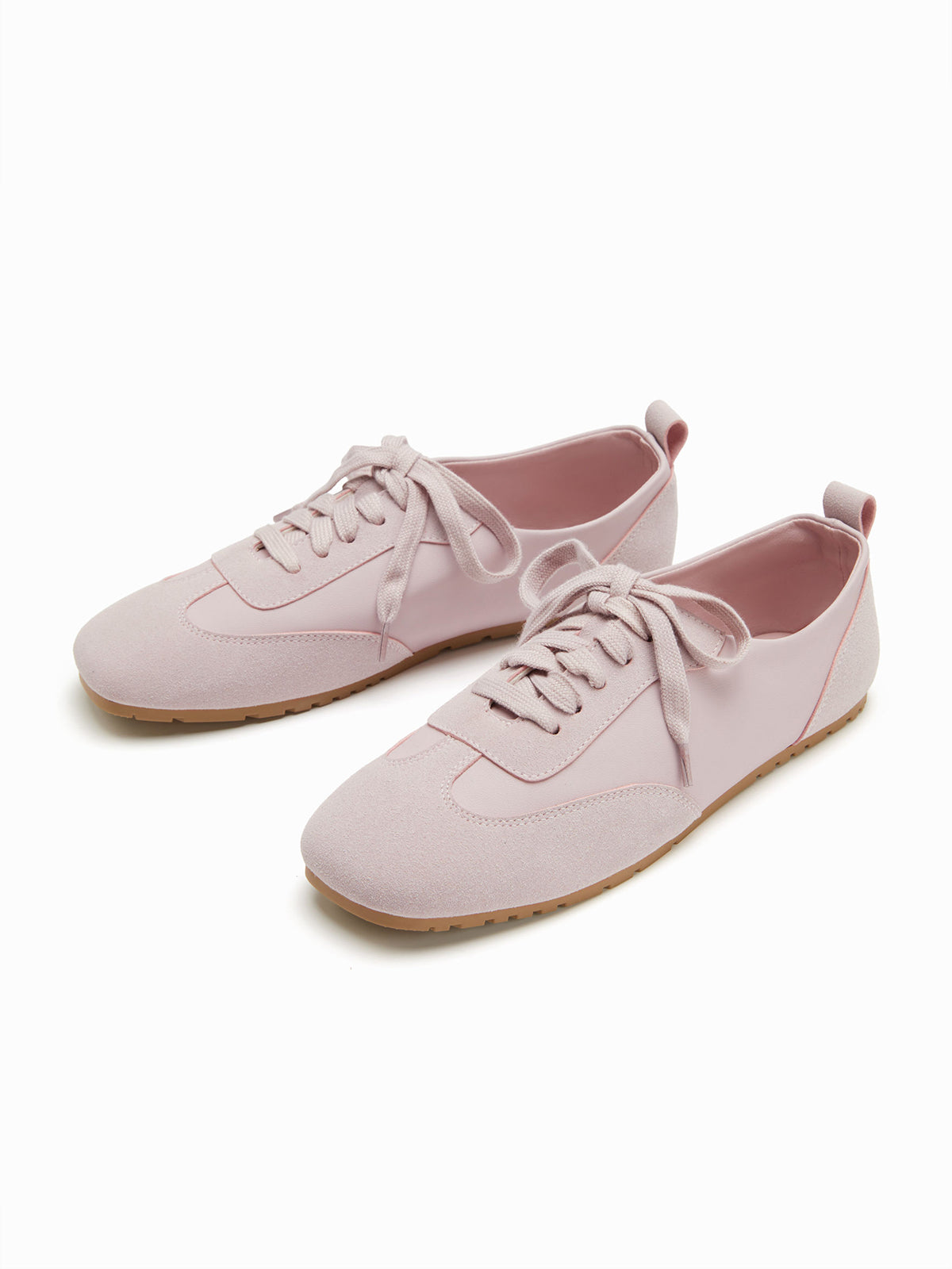Gray Purple Cow Suede And Cow Leather Square-Toe Lace-Up Flats Sneakers