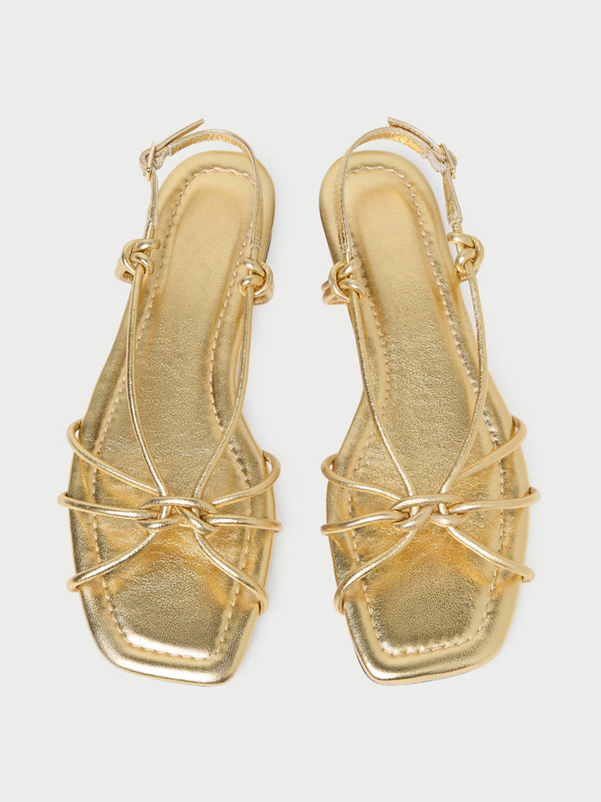 Metallic Gold Square-Toe Strappy Chic Flats Sandals