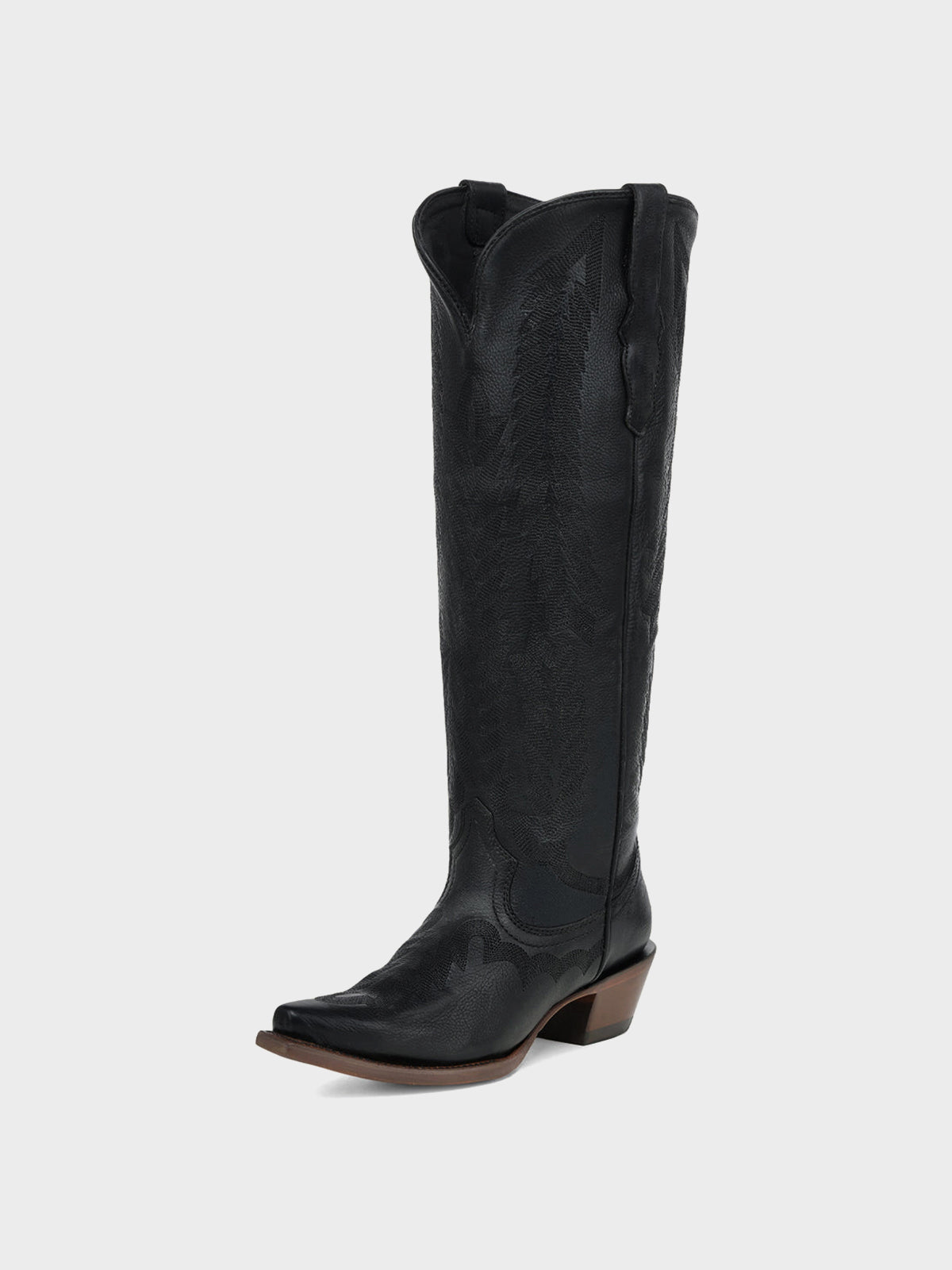 Black Sleek Snip-Toe Chic Embroidery Half-Zip Knee High Cowgirl Boots