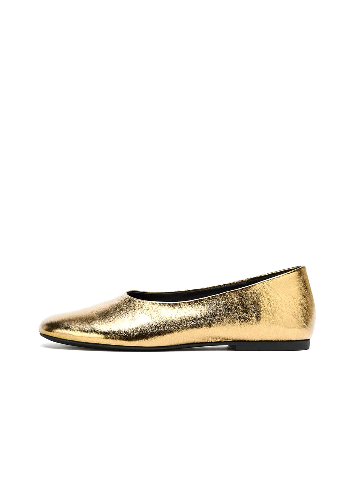 Metallic Gold Round-Toe Slip-On Ballet Flats