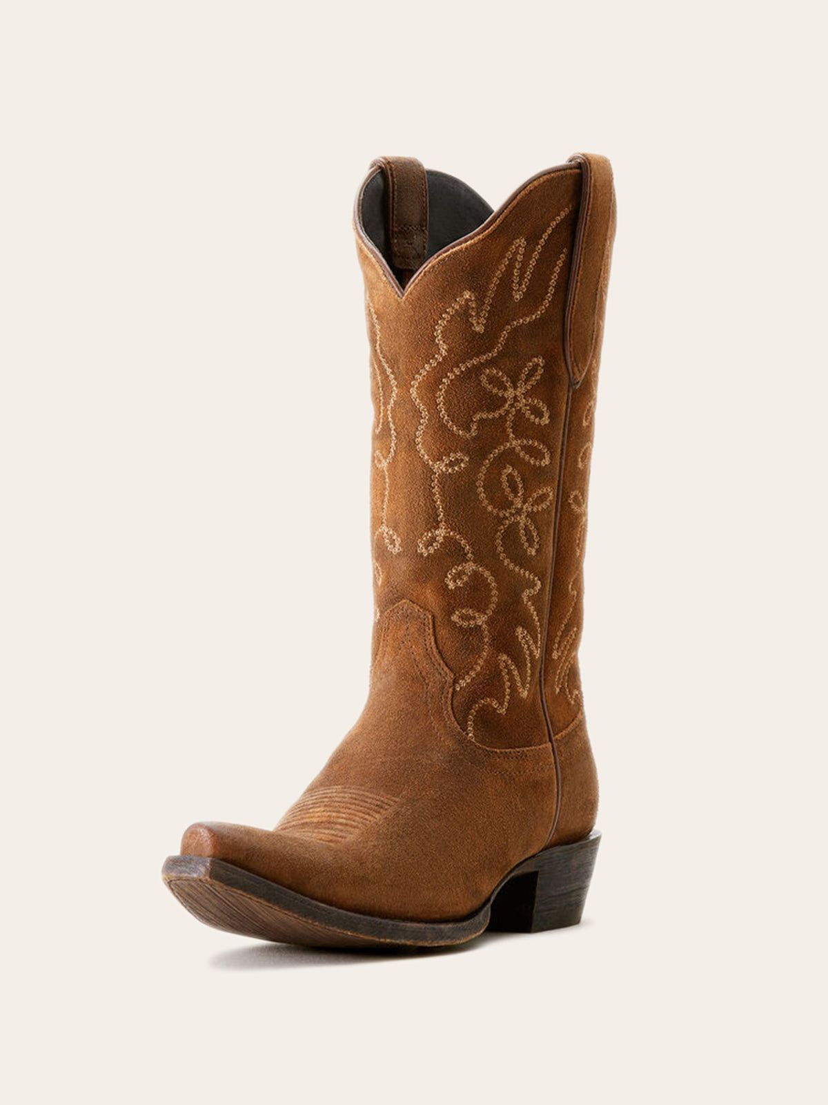 Faux Suede Embroidery Snip-Toe Wide Mid Calf Cowgirl Boots - Brown