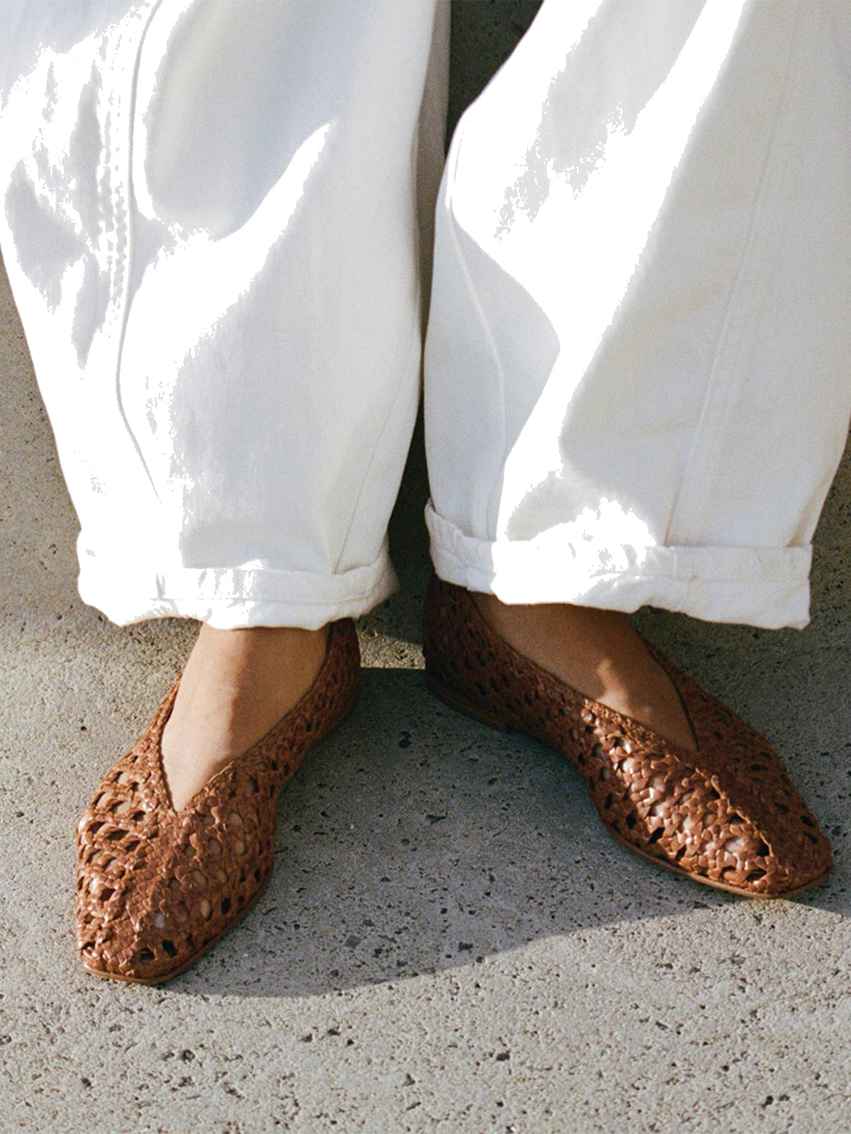 Brown Woven Vegan Leather Square-Toe Chic Ballet Flats