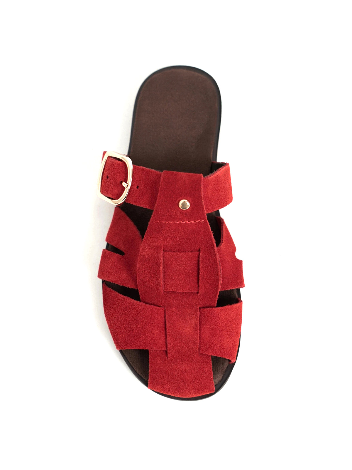 Red Cow Suede Round-Toe Caged Detail Backless Flats