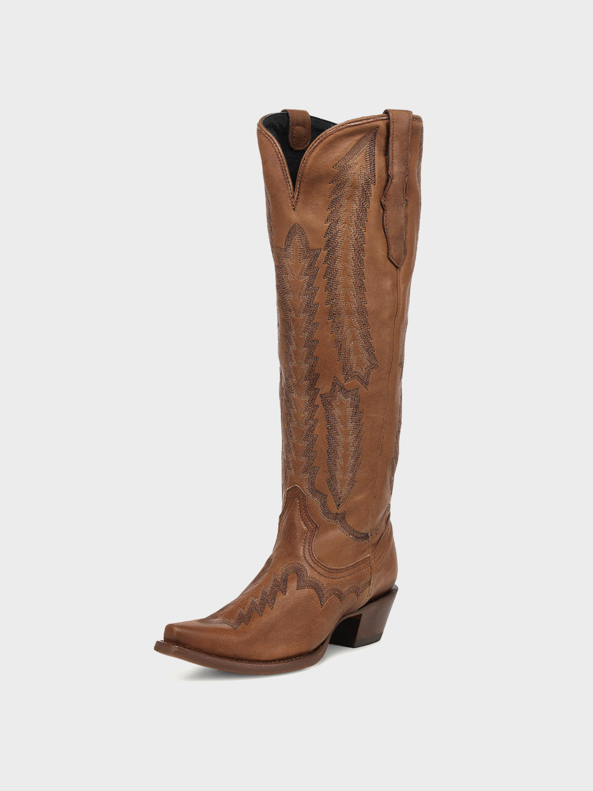Cognac Sleek Snip-Toe Chic Embroidery Half-Zip Knee High Cowgirl Boots