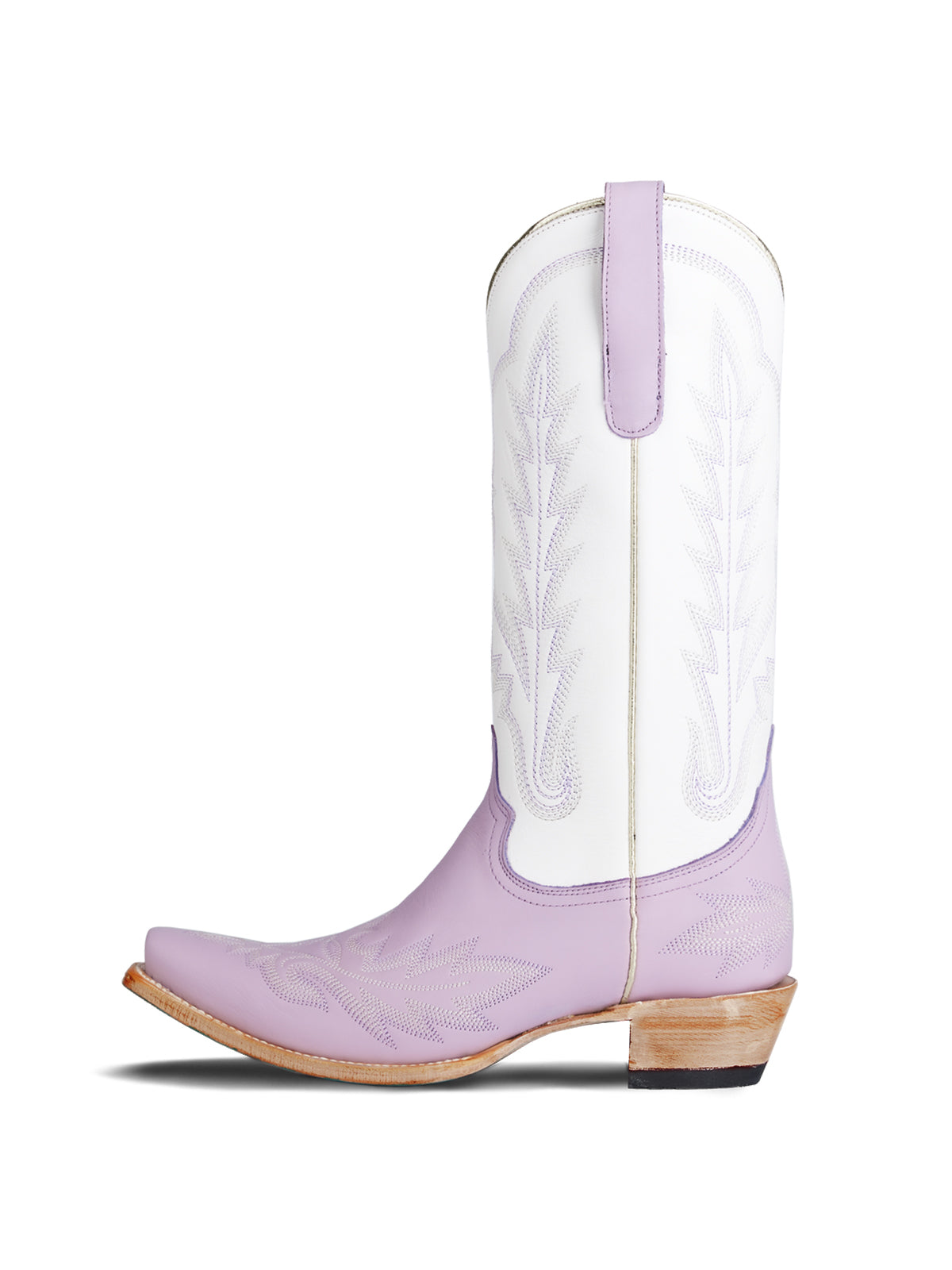 Contrast White And Lavender Snip-Toe Chic Embroidery Mid Calf Cowgirl Boots