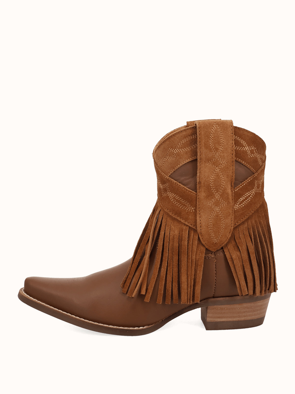 Brown Snip-Toe Faux Suede Fringe Chic Ankle Cowgirl Boots