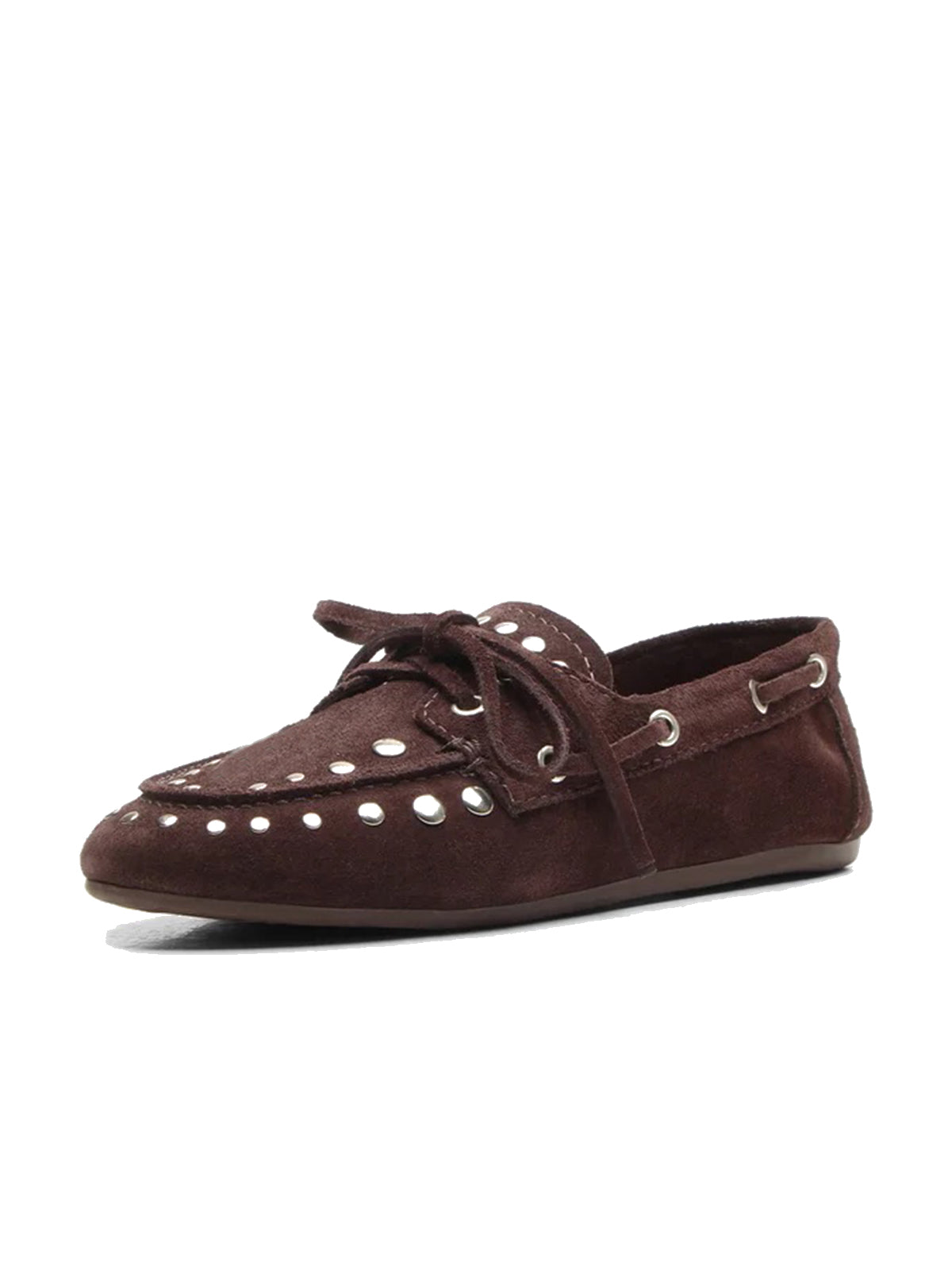 Maroon Faux Suede Round-Toe Studs And Bow Classic Boat Shoes Flats