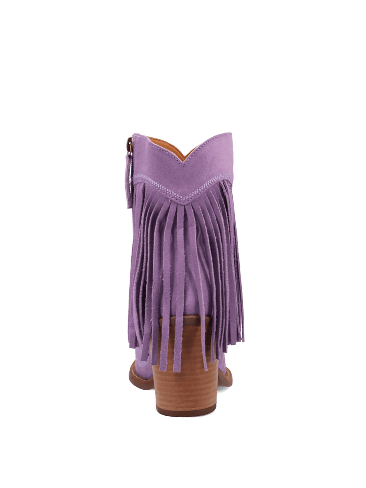 Lavender Faux Suede Snip-Toe Back Fringe Full-Zip Ankle Cowgirl Boots